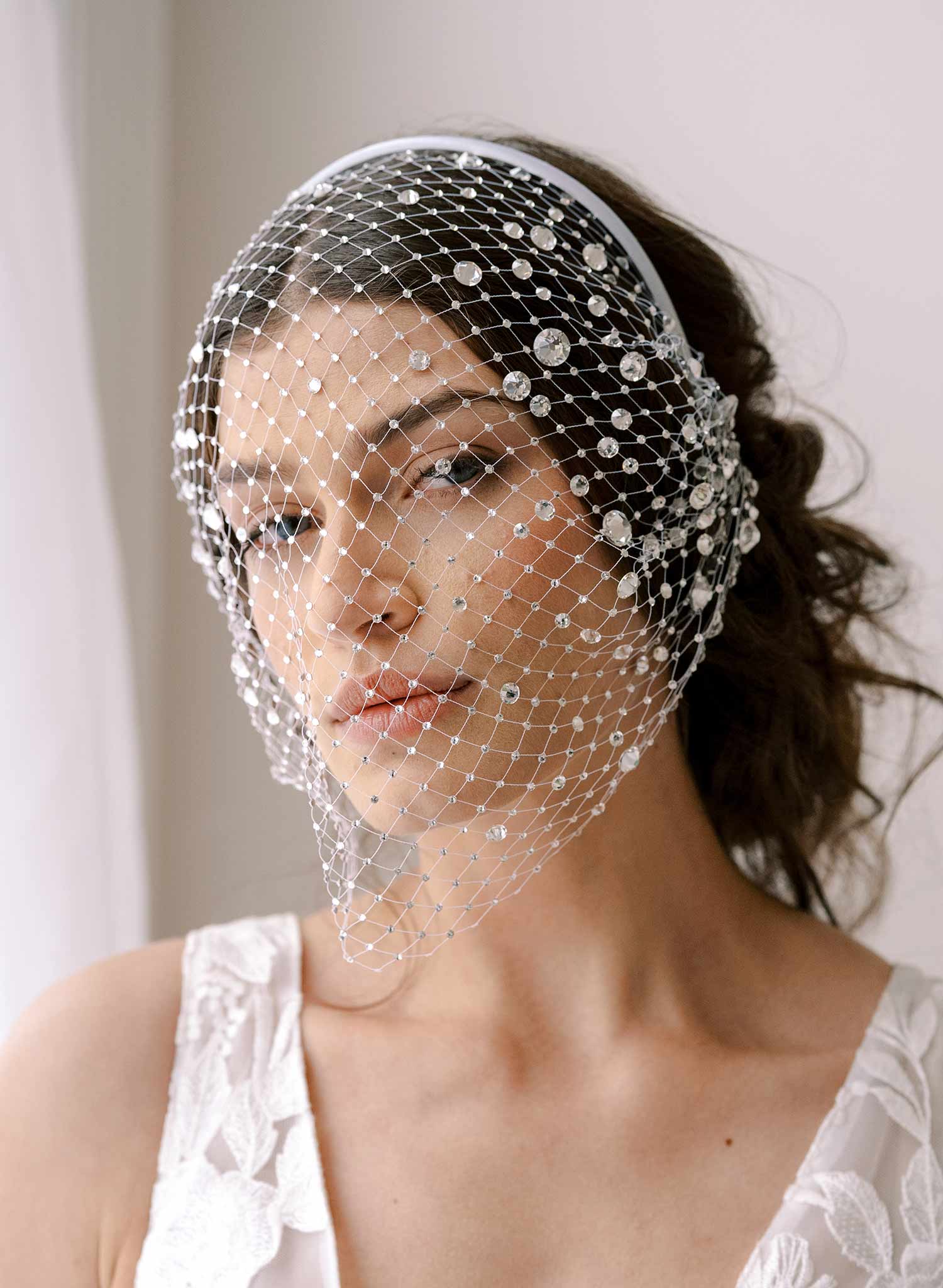 Birdcage Veil with Crystals, Birdcage Veil, Short Veil, Blusher Veil, shops Ivory, White, Veil, Ivory Veil, Veil with Crystals, Crystal Edge