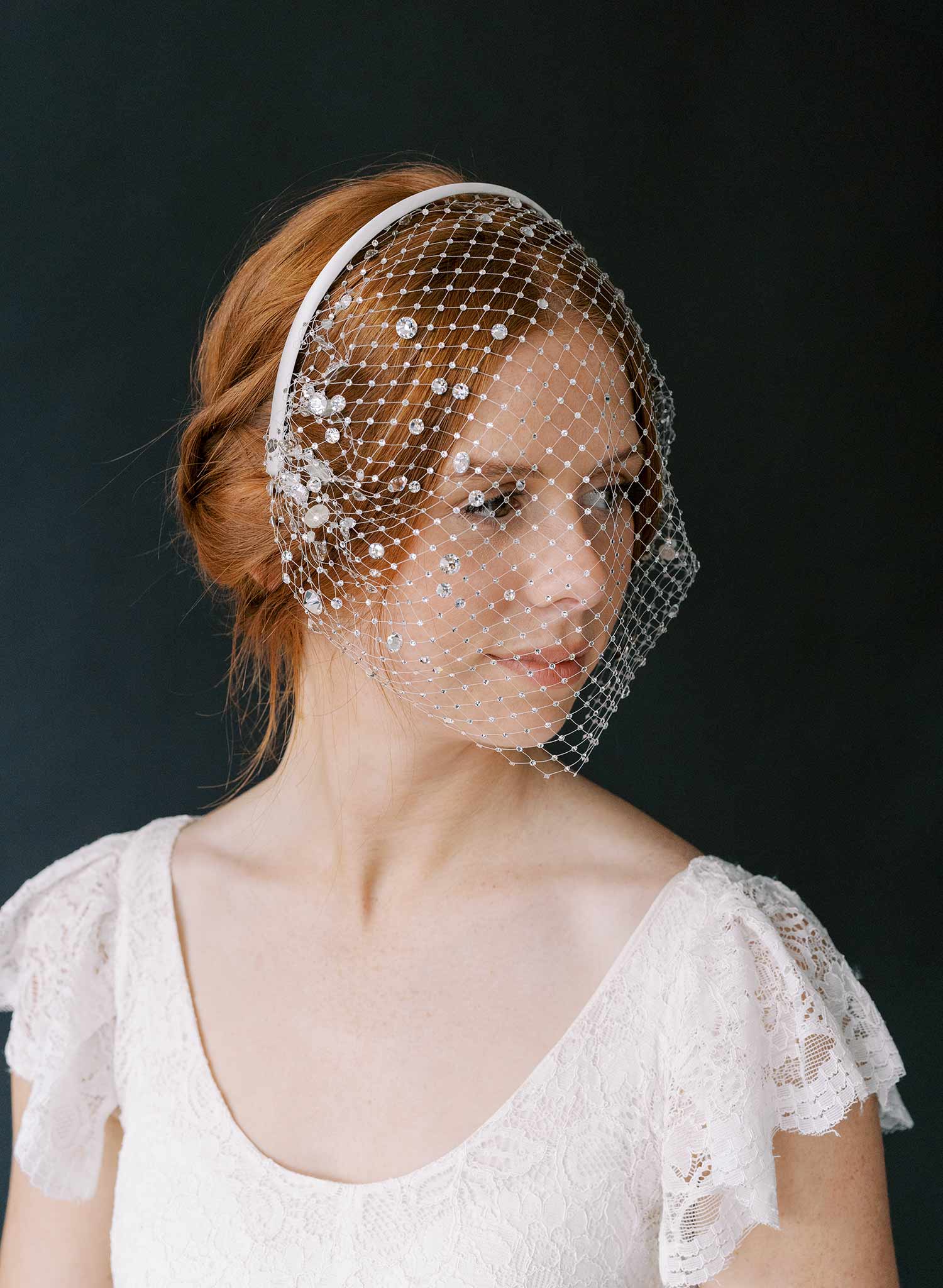 Headband Veil | Birdcage Veil Headband | Modern Jeweled Bridal Headband with Pearls | Courthouse Civil Ceremony Headpiece Detachable cheapest Veil