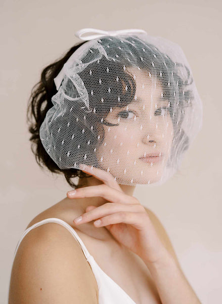 Twigs & Honey Bridal Birdcage Headband Veil, Plain - Style #2350 White