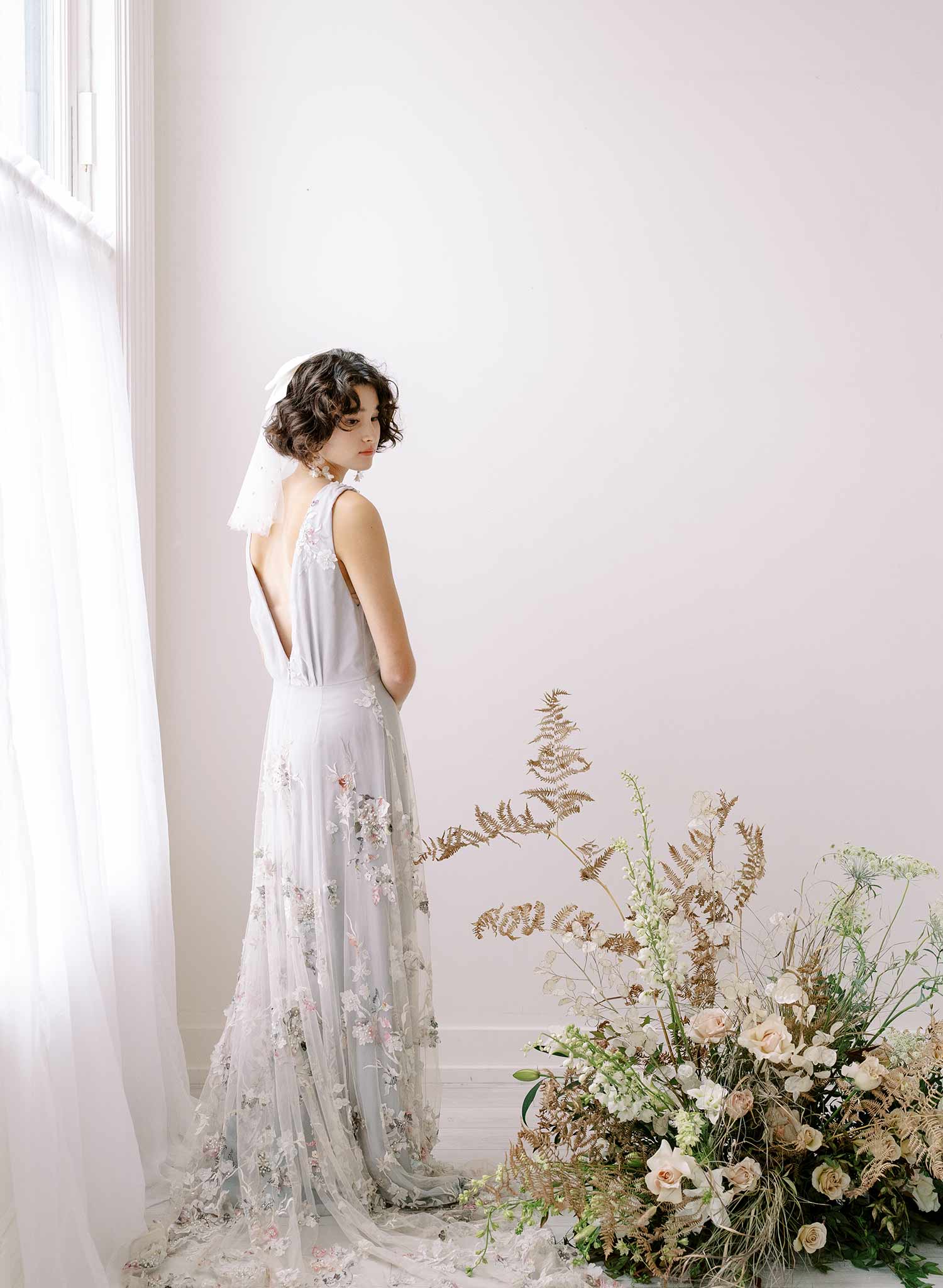 WEEPING CHERRY | embellished short wedding veil