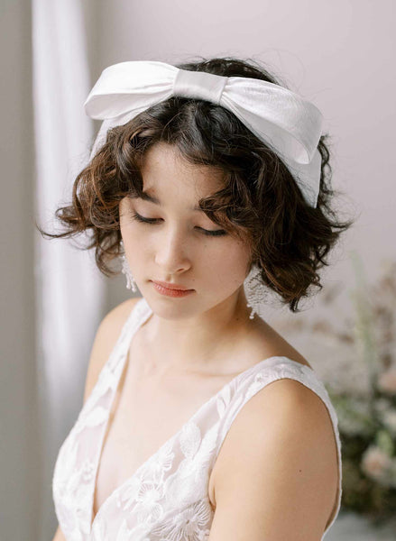 Twigs & Honey Bridal Silk Hair Bow on A Comb - Drapey Silk Bridal Bow Hair Comb - Style #2364