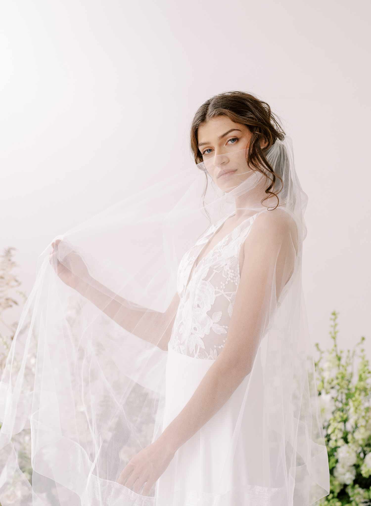 Twigs Honey Bridal Cathedral Veil with Organza Trim Organza Edge Veil with Blusher Chapel Length Style 2360 Chapel 90