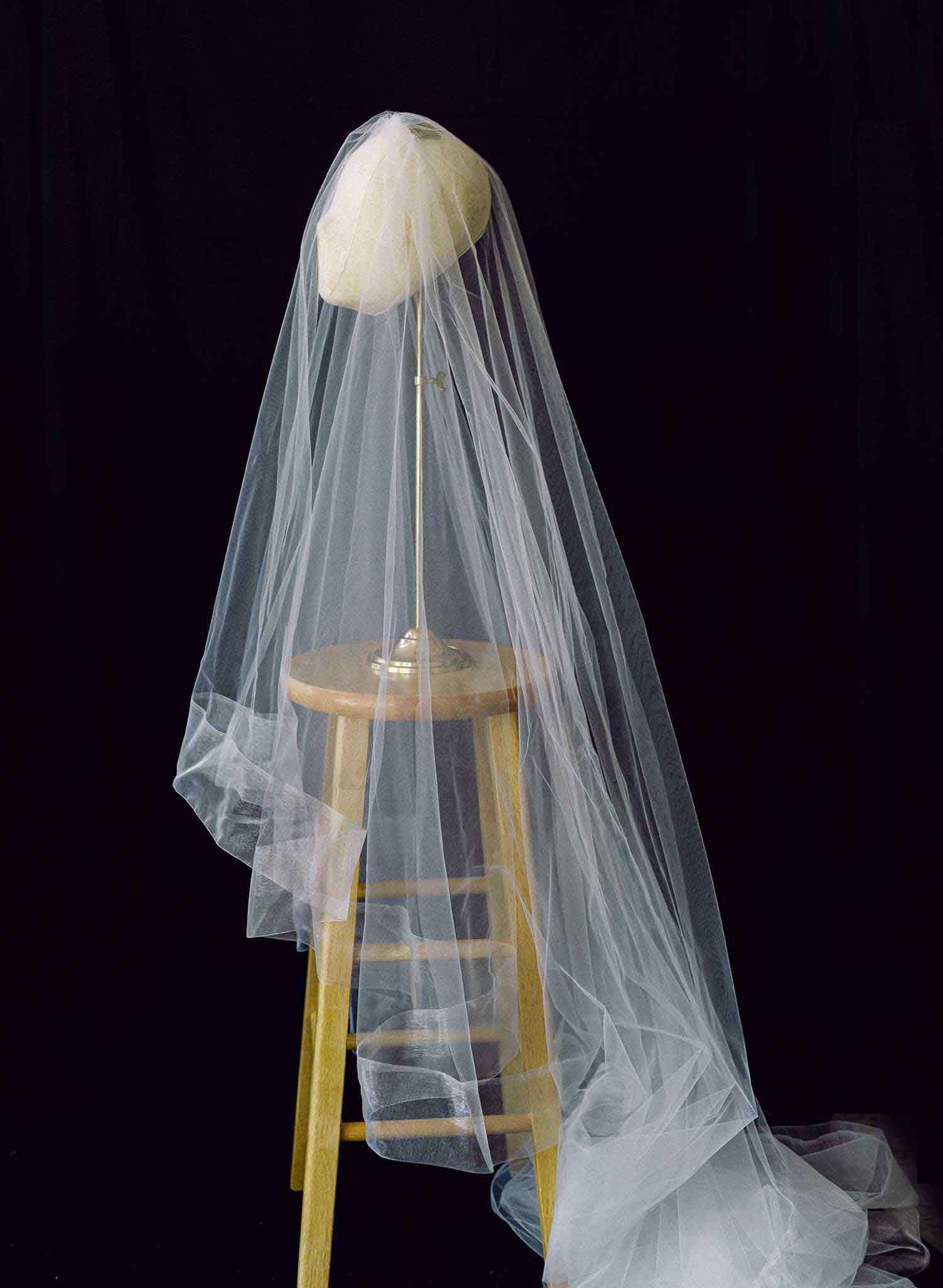 Long cathedral bridal veil with blusher and organza trim by twigs & honey