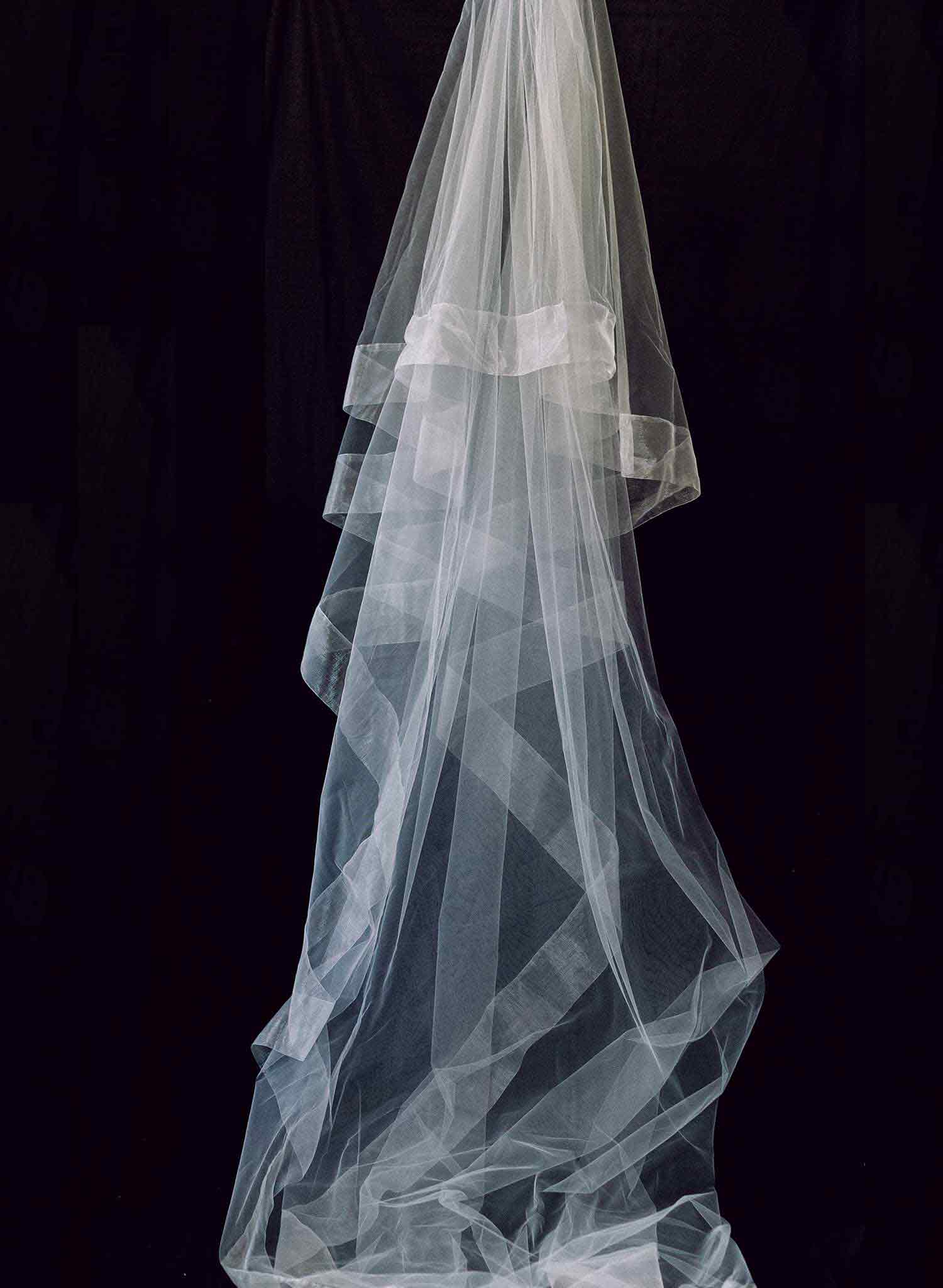 Long cathedral bridal veil with blusher and organza trim by twigs & honey