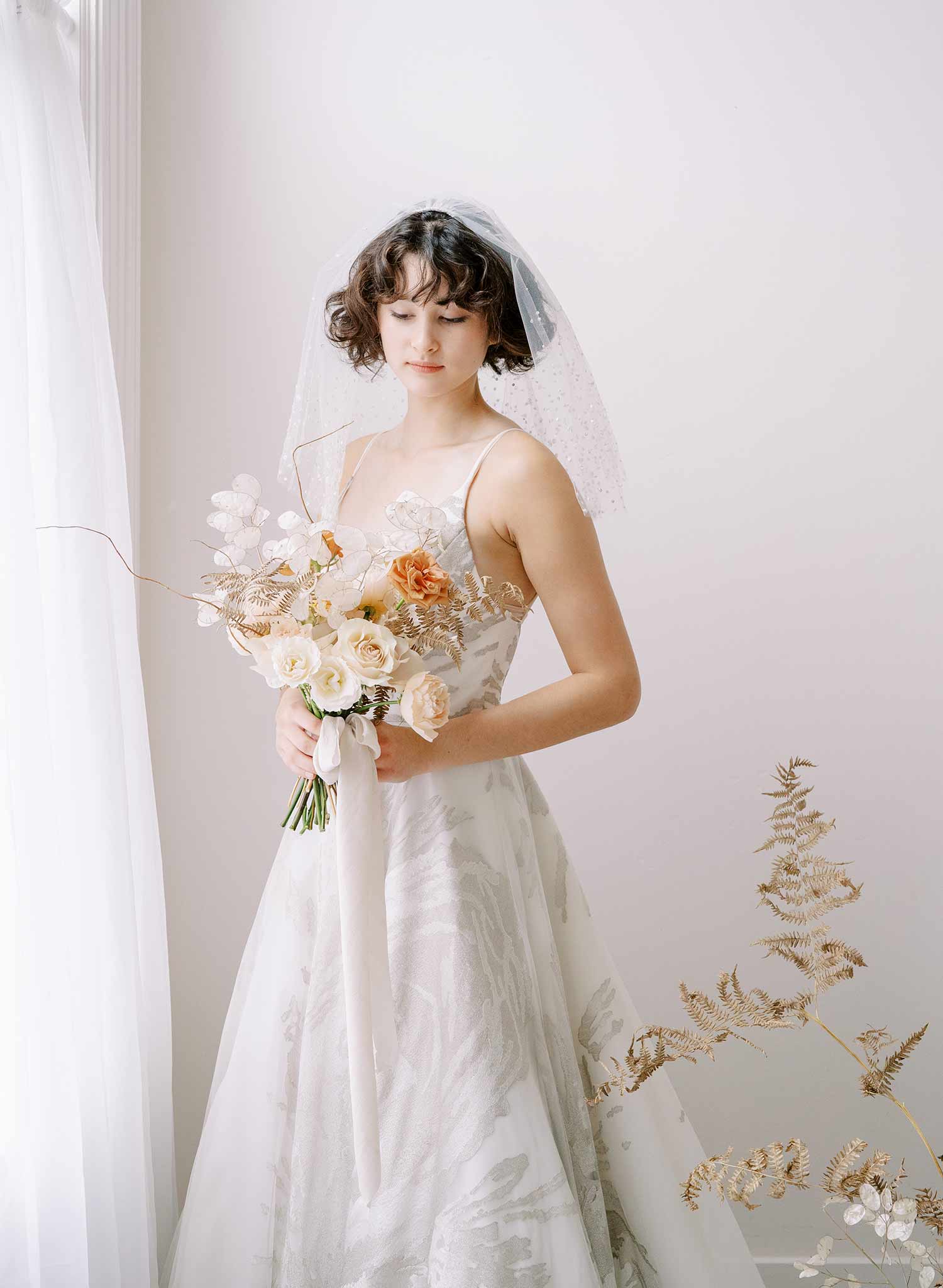 Twigs & Honey Bridal Short Crystal Soft Veil - Whisper Tulle, Short Crystal Veil - Style #2352