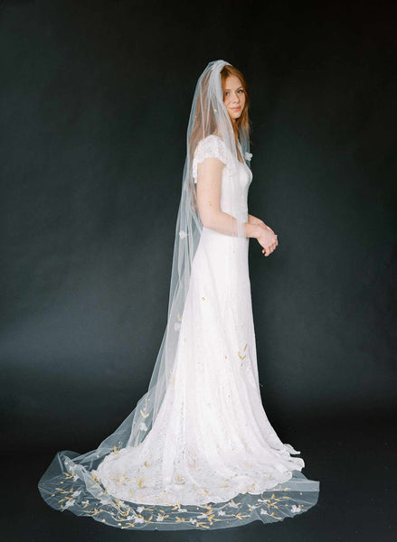 Cathedral train veil, bridal floral veil - Floral embroidered bridal train  veil, cathedral - Style #2367