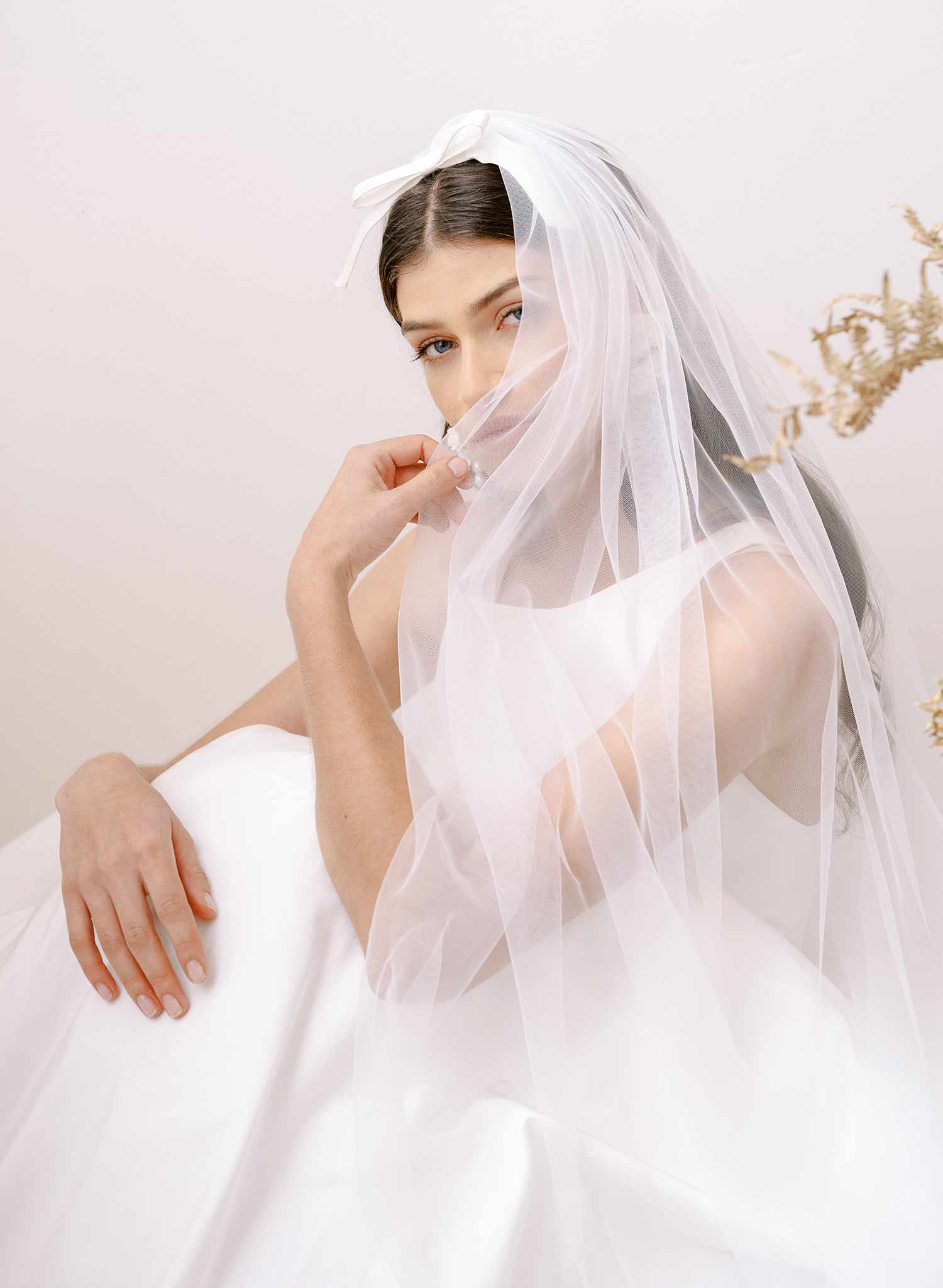 One Blushing Bride Polka Dot Wedding Veil in Ivory Mid Length Point d' Esprit Bridal Veil 32-35 Inches / Without Blusher