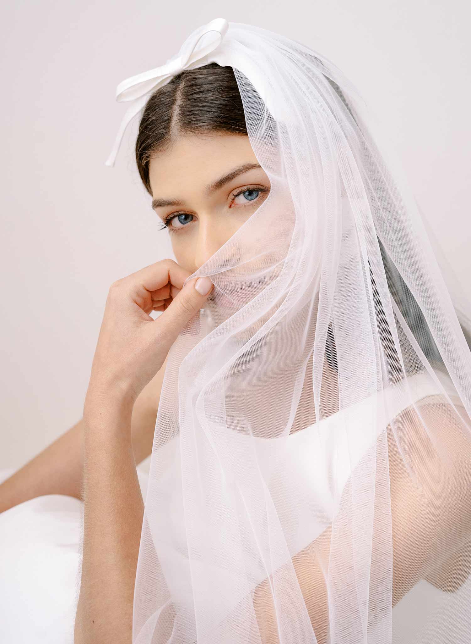 Chapel bridal veil with silk bow - Whisper chapel veil with silk bow -  Style #2369