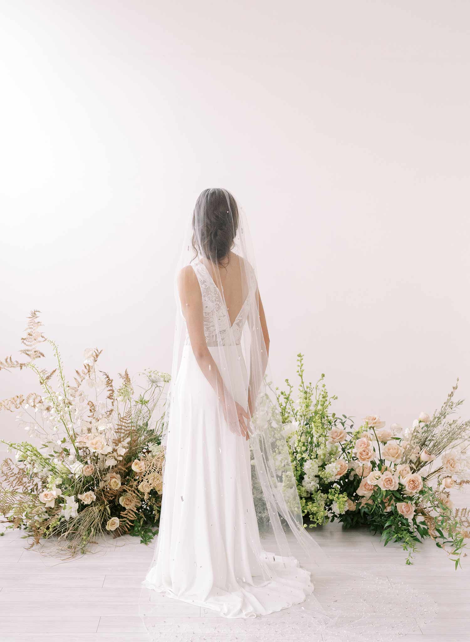 Hand embroidered crystal bridal train veil by twigs and honey