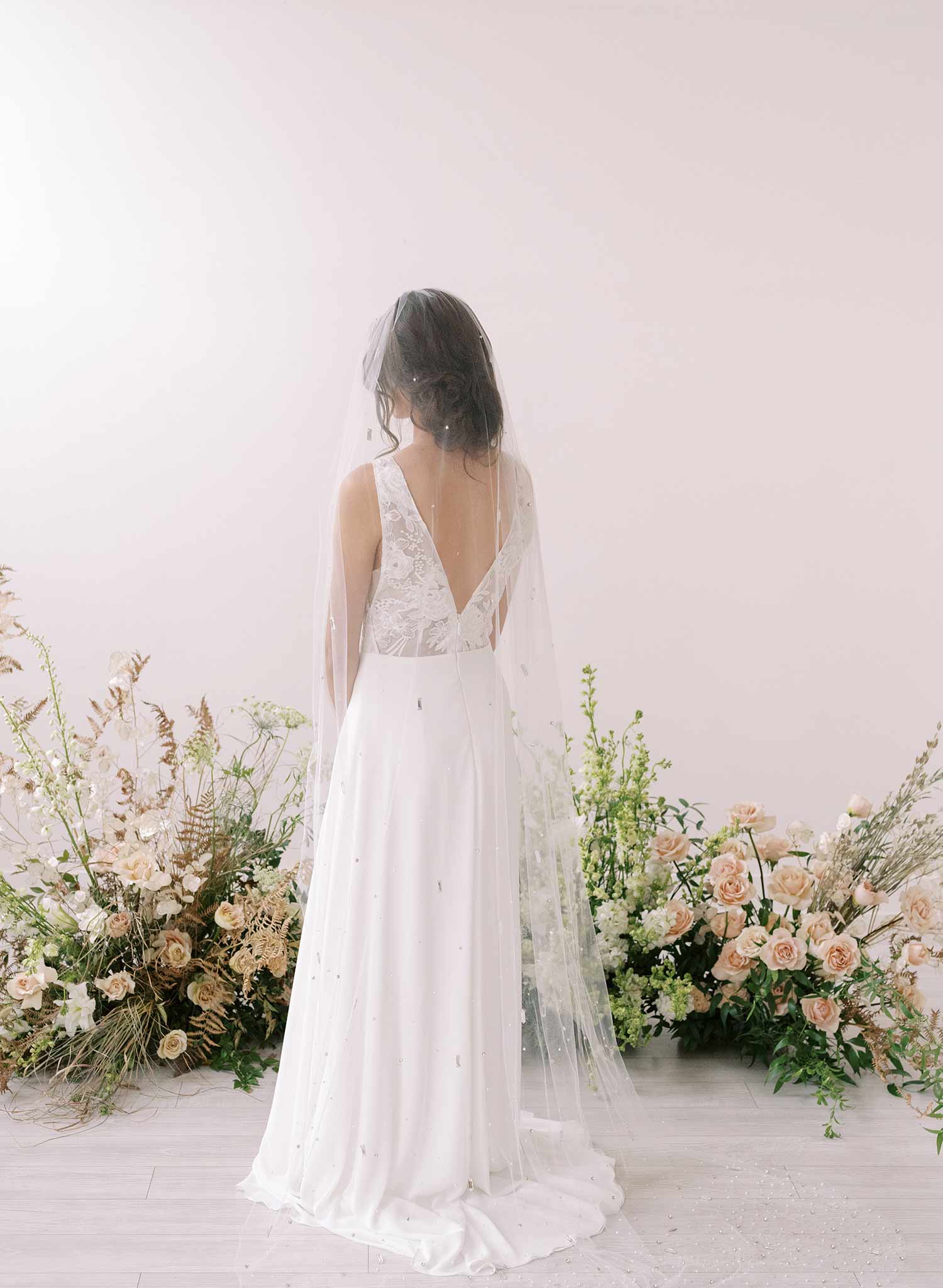 Hand embroidered crystal bridal train veil by twigs and honey