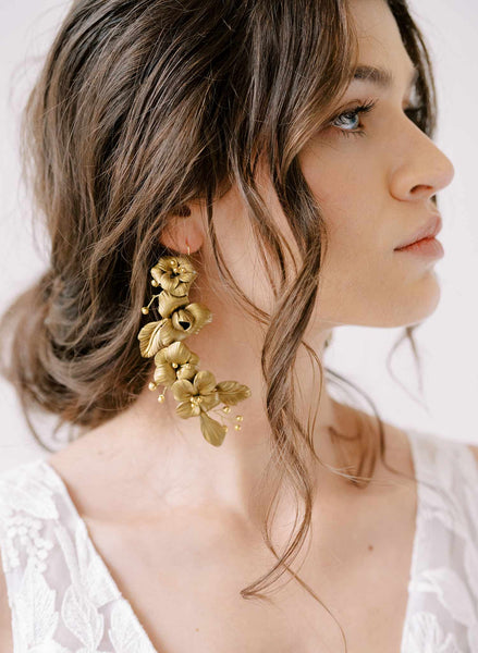 Handmade Bridal Earrings - Plum Blossom and Silk Cluster Earrings - Style #2310