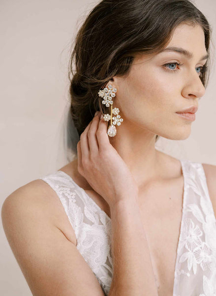 Bridal Jewelry, Crystal Flower Earrings - Crystal Blossom Stud Earrings - Style #2385 Gold (As Pictured)