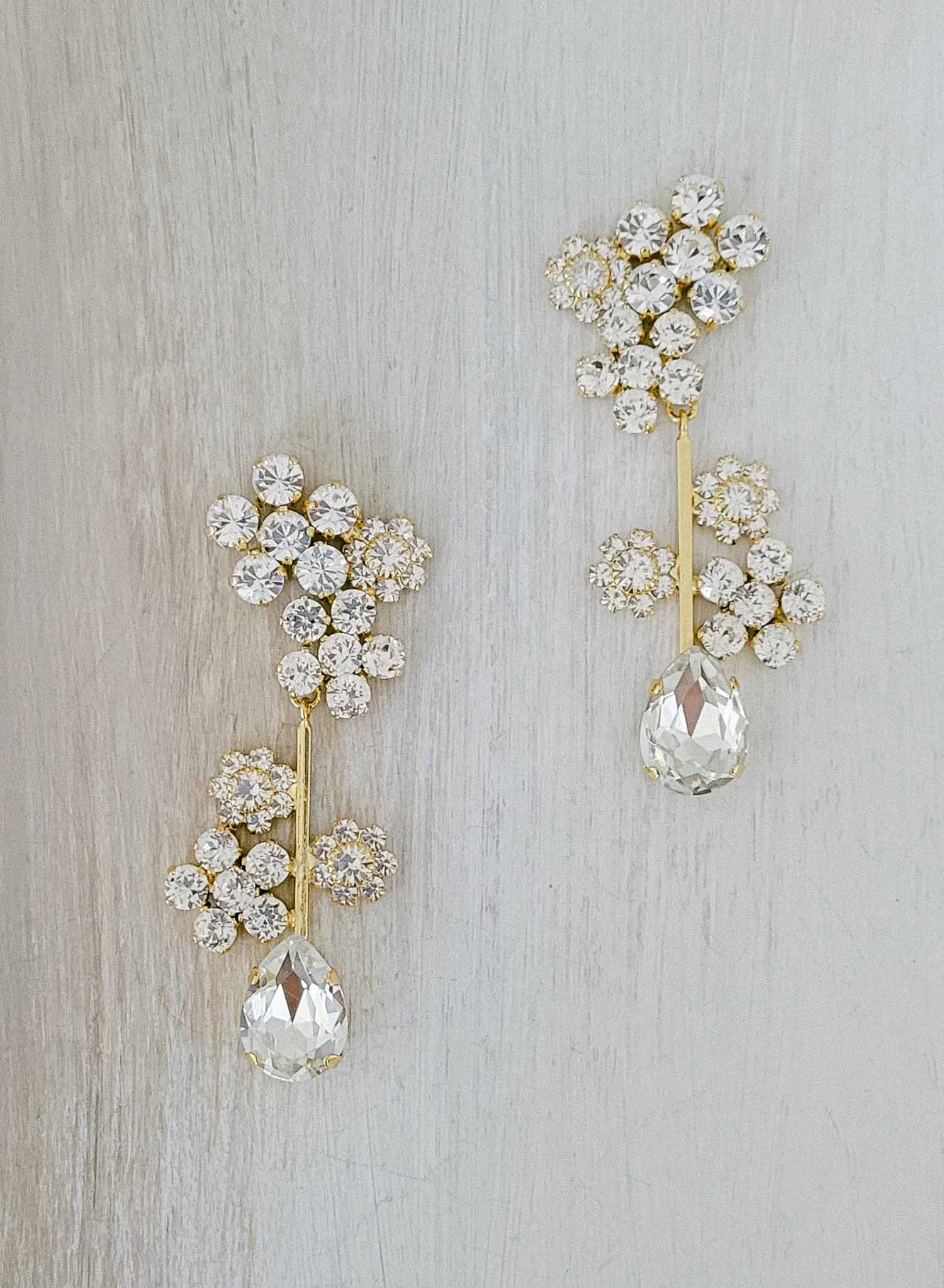 Bridal Jewelry, Crystal Flower Earrings - Crystal Blossom Stud Earrings - Style #2385 Gold (As Pictured)