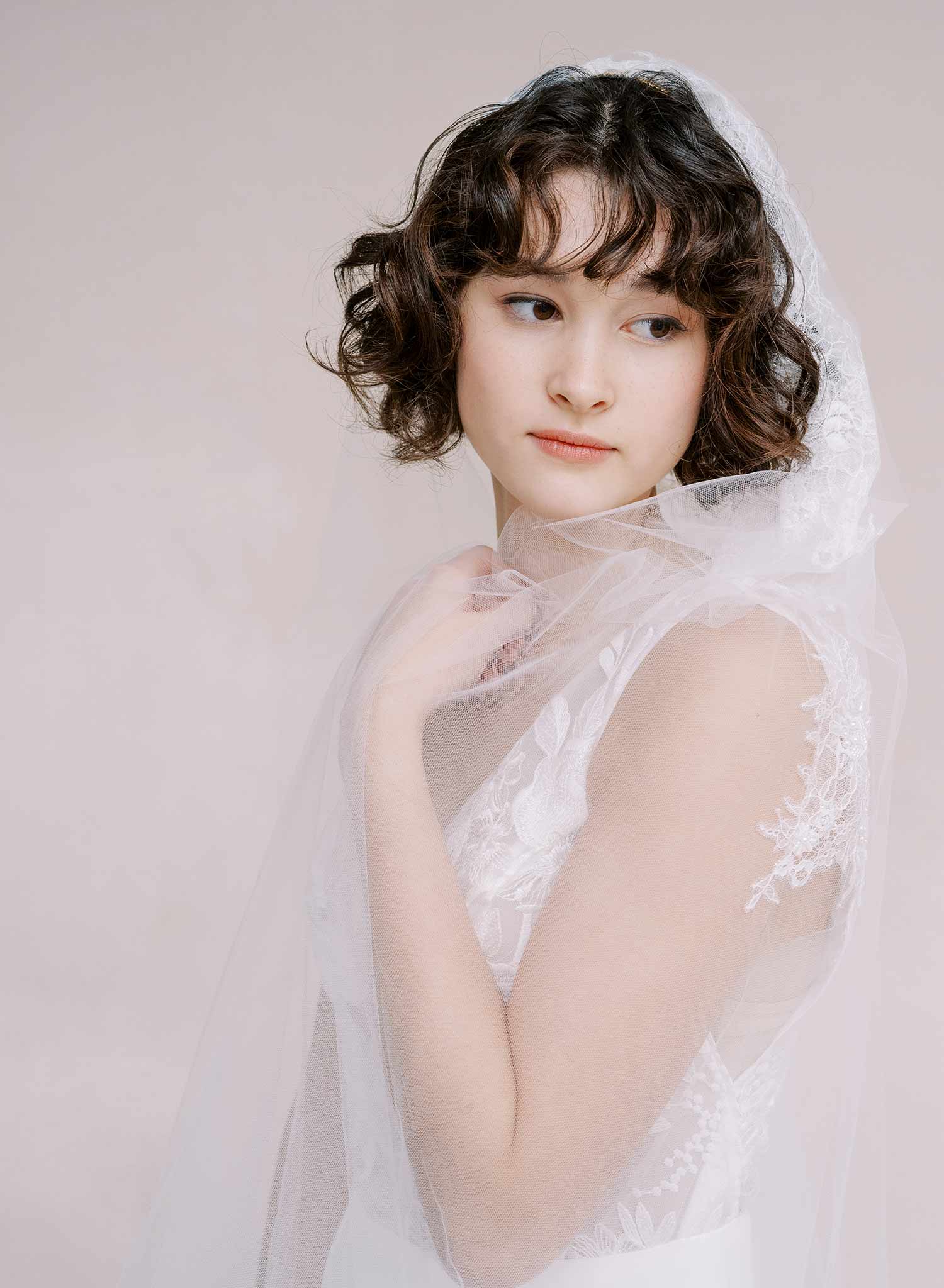 bridal veil with floating lace by twigs and honey