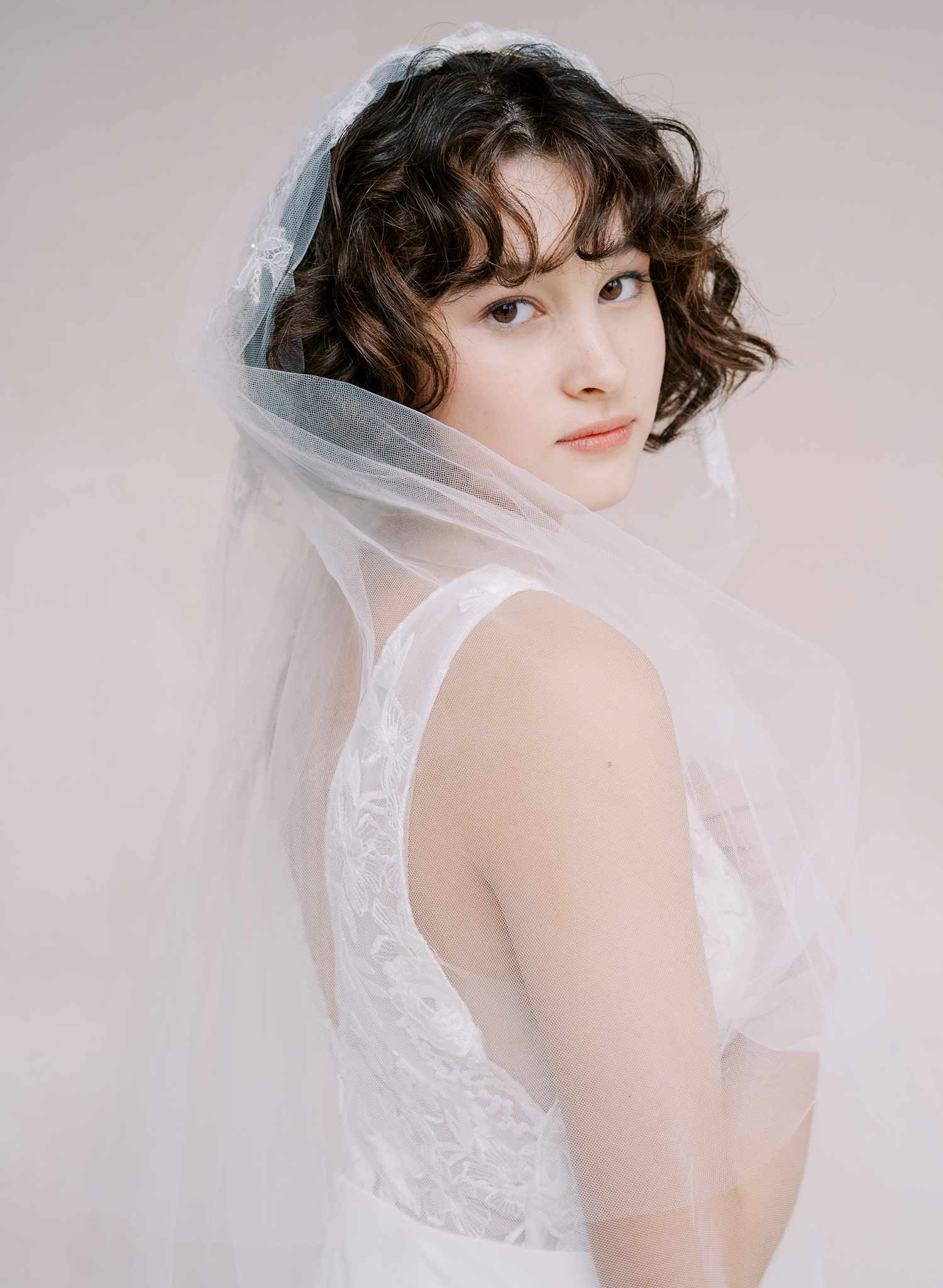 bridal veil with floating lace by twigs and honey