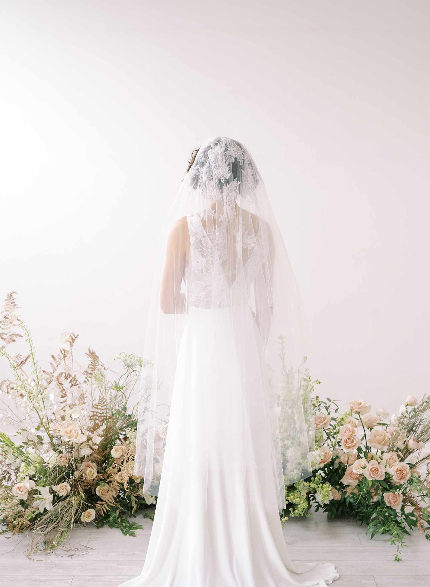 bridal veil with floating lace by twigs and honey