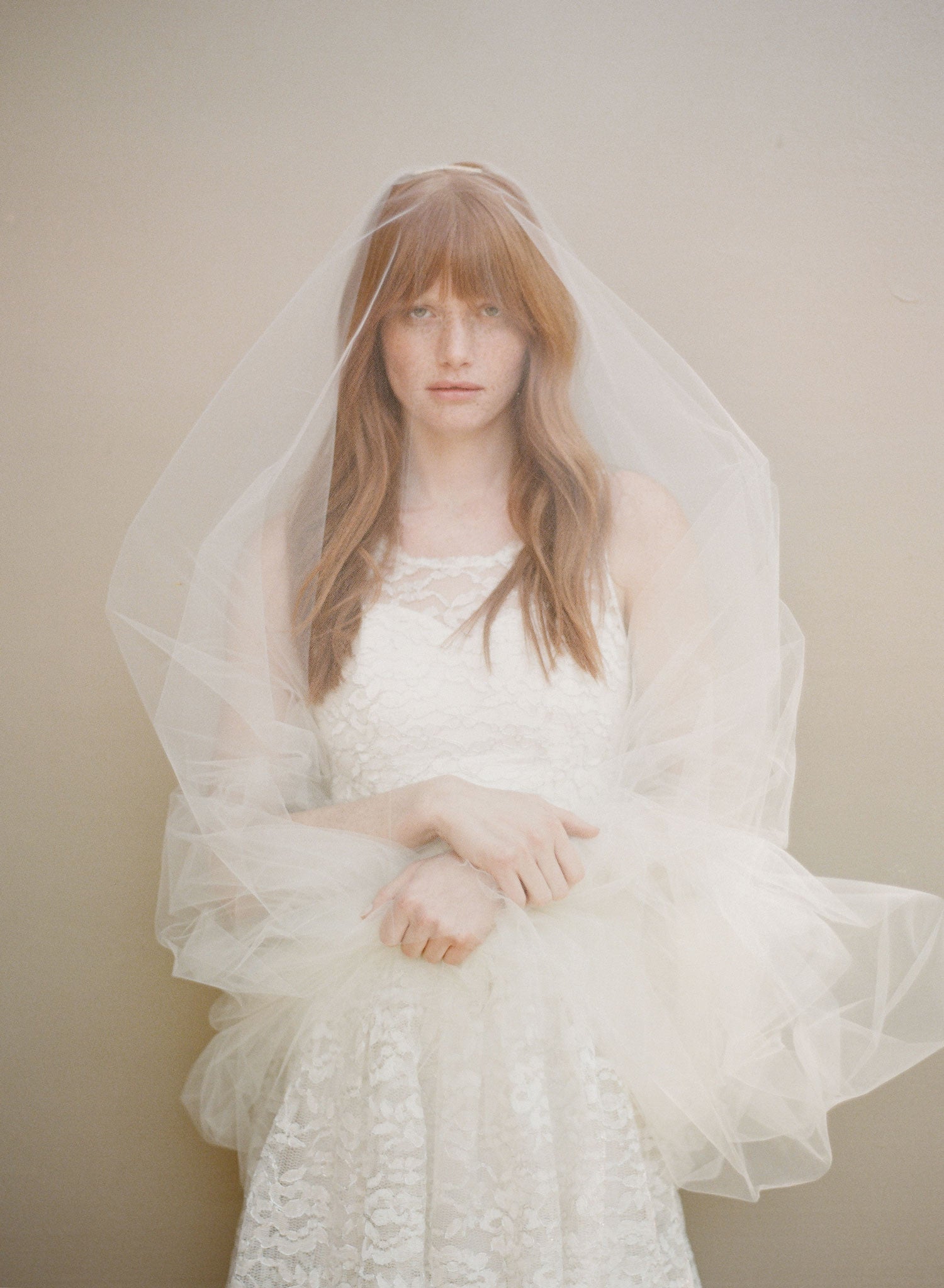 cathedral length wedding veil with blusher, tulle veil, chapel