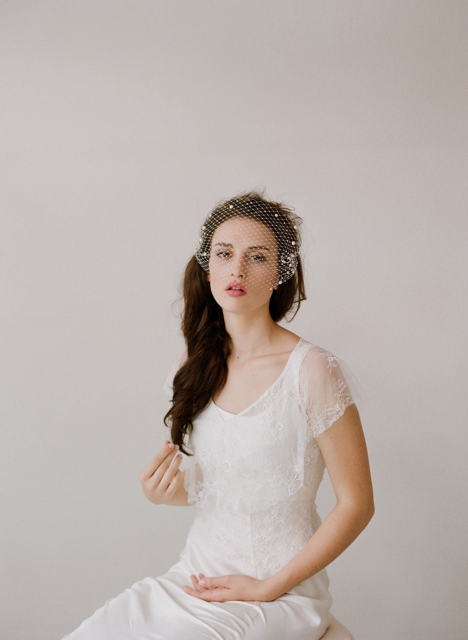 Pearl adorned bandeau birdcage veil - Style # 430