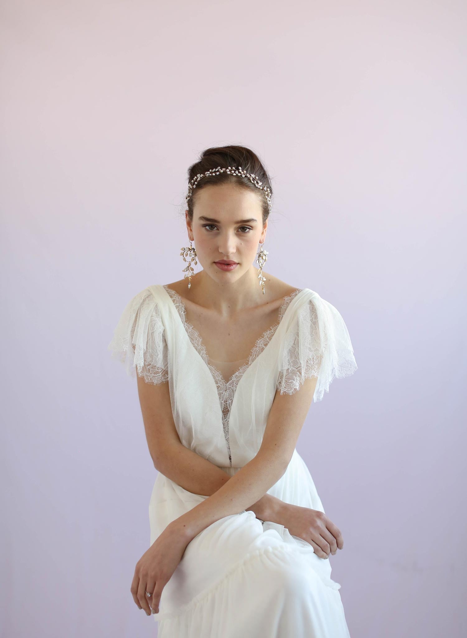 Twigs & Honey BHLDN Vineyard Halo Wedding Pearl Rhinestone Ribbon Gold sold Plated