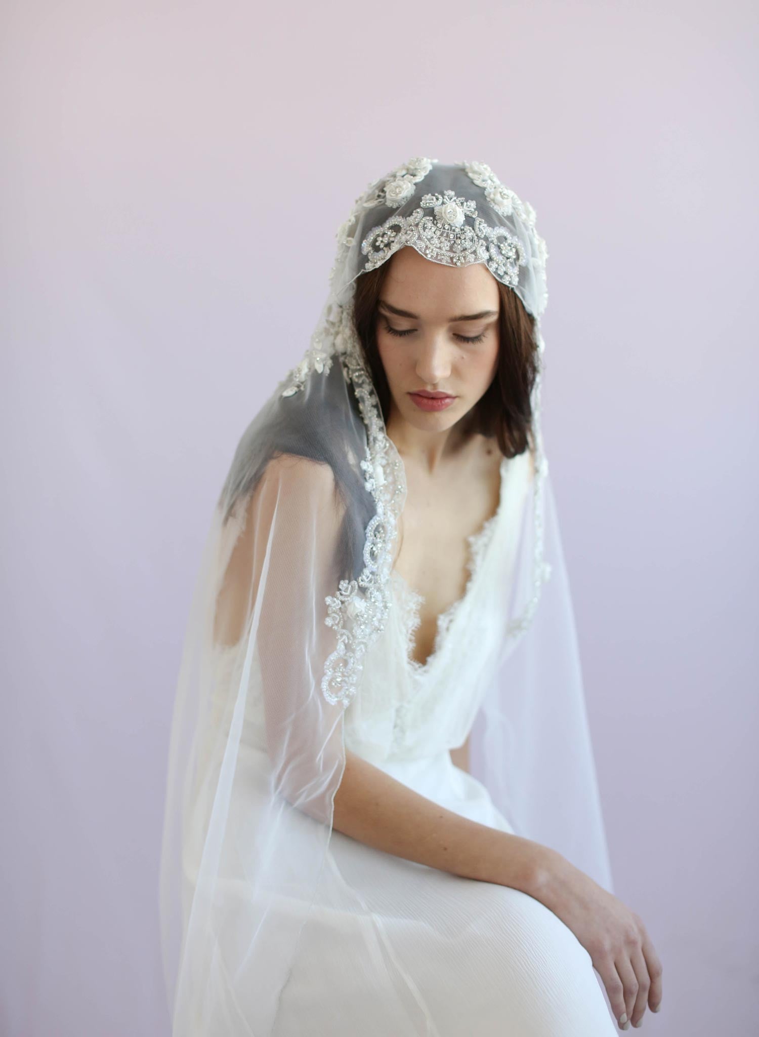 Juliet vintage inspired veil, twigs and honey, embroidered veil, bridal veil