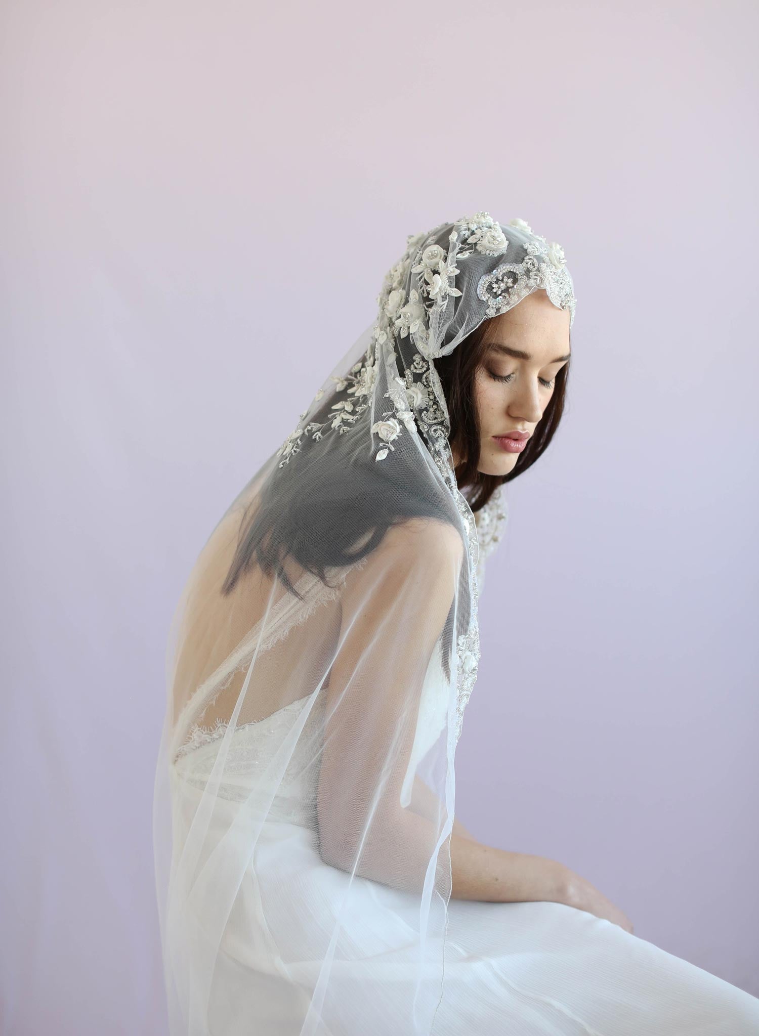 Juliet vintage inspired veil, twigs and honey, embroidered veil, bridal veil