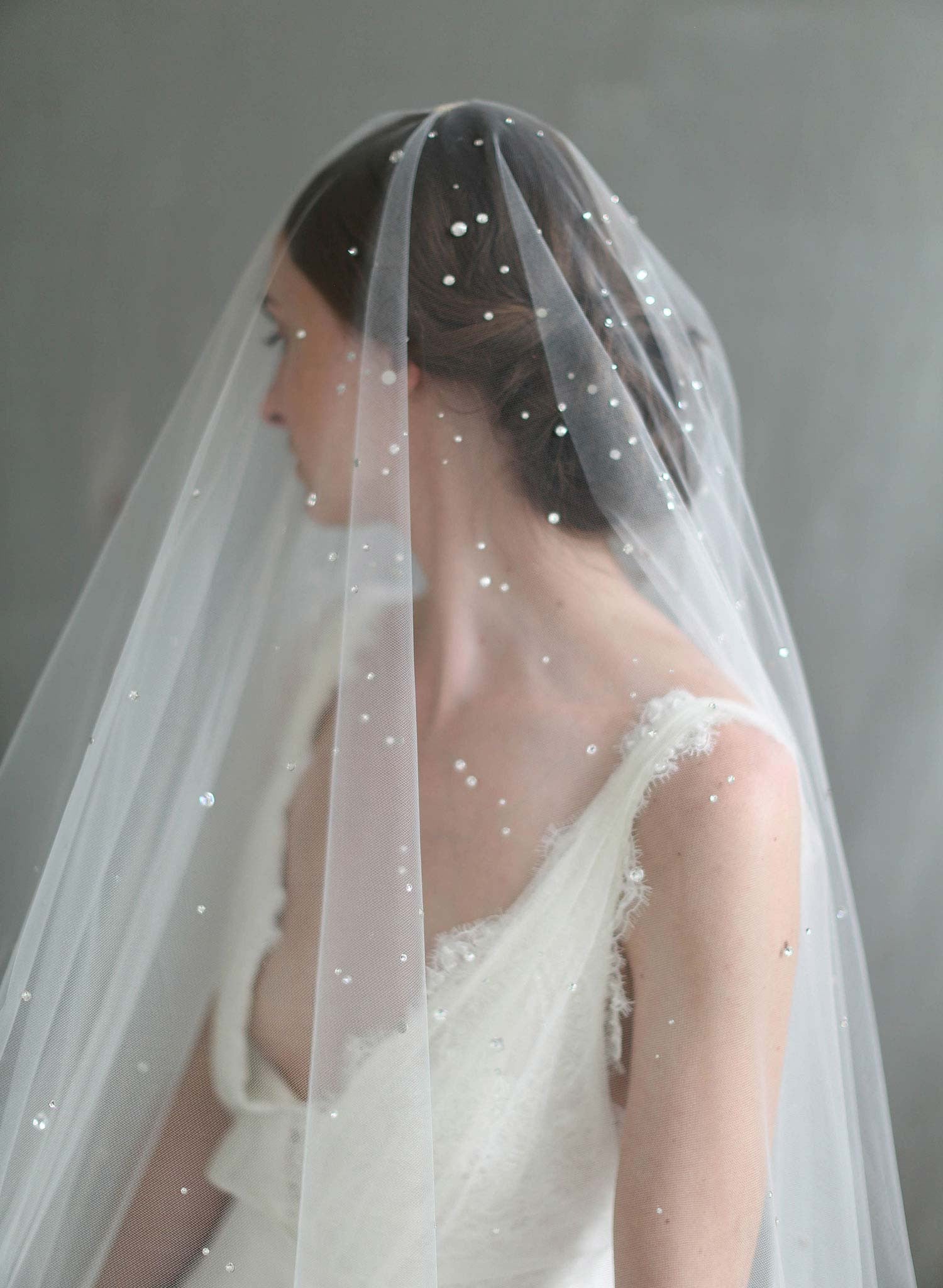 Twigs & Honey Crystal Bridal Veil - Shimmering Starry Crystal Veil - Style #712 White