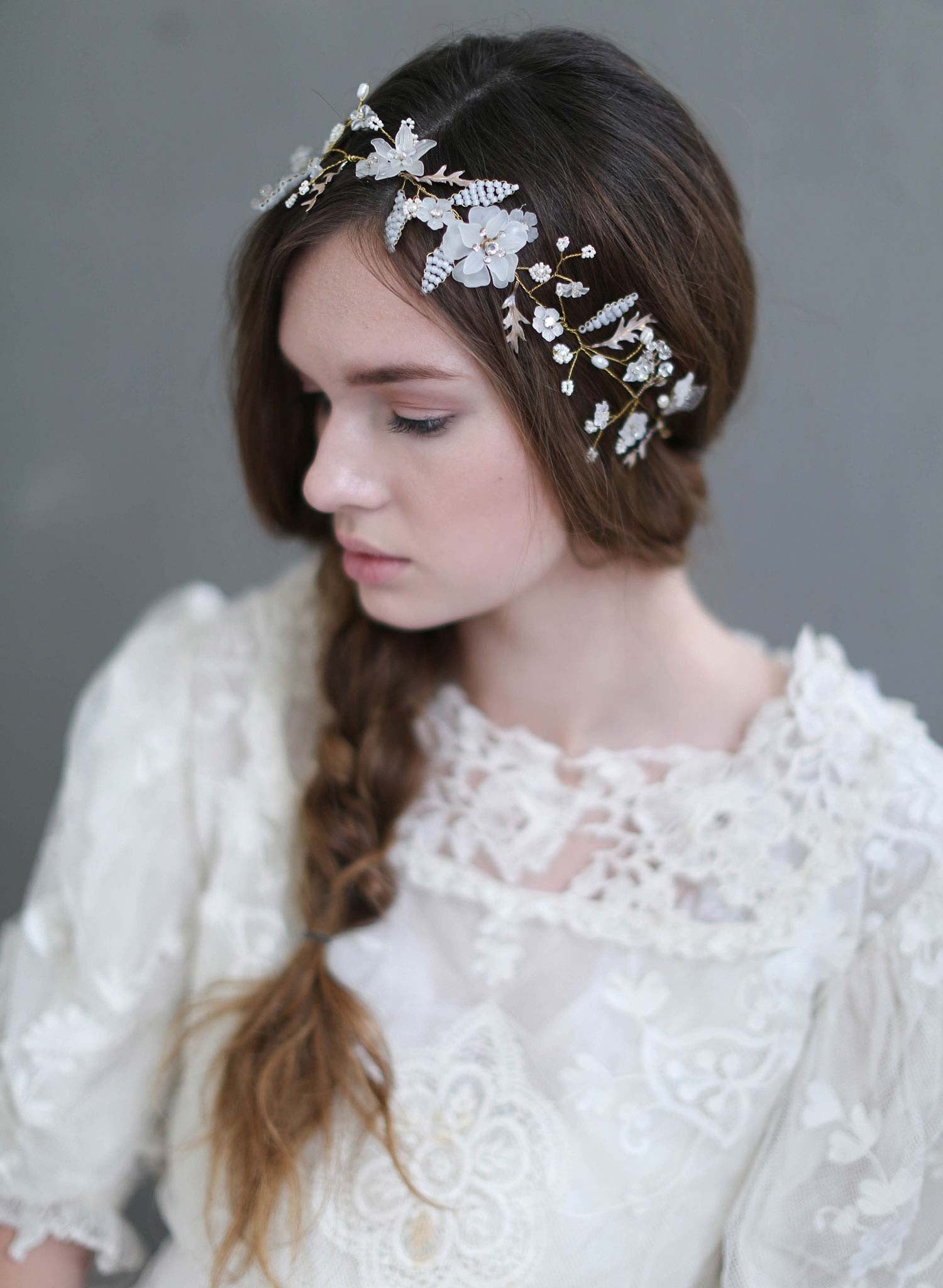 whimsical floral hair vine, bridal hair vine, wedding headpiece, twigs and honey, bridal accessories, wedding hair accessories