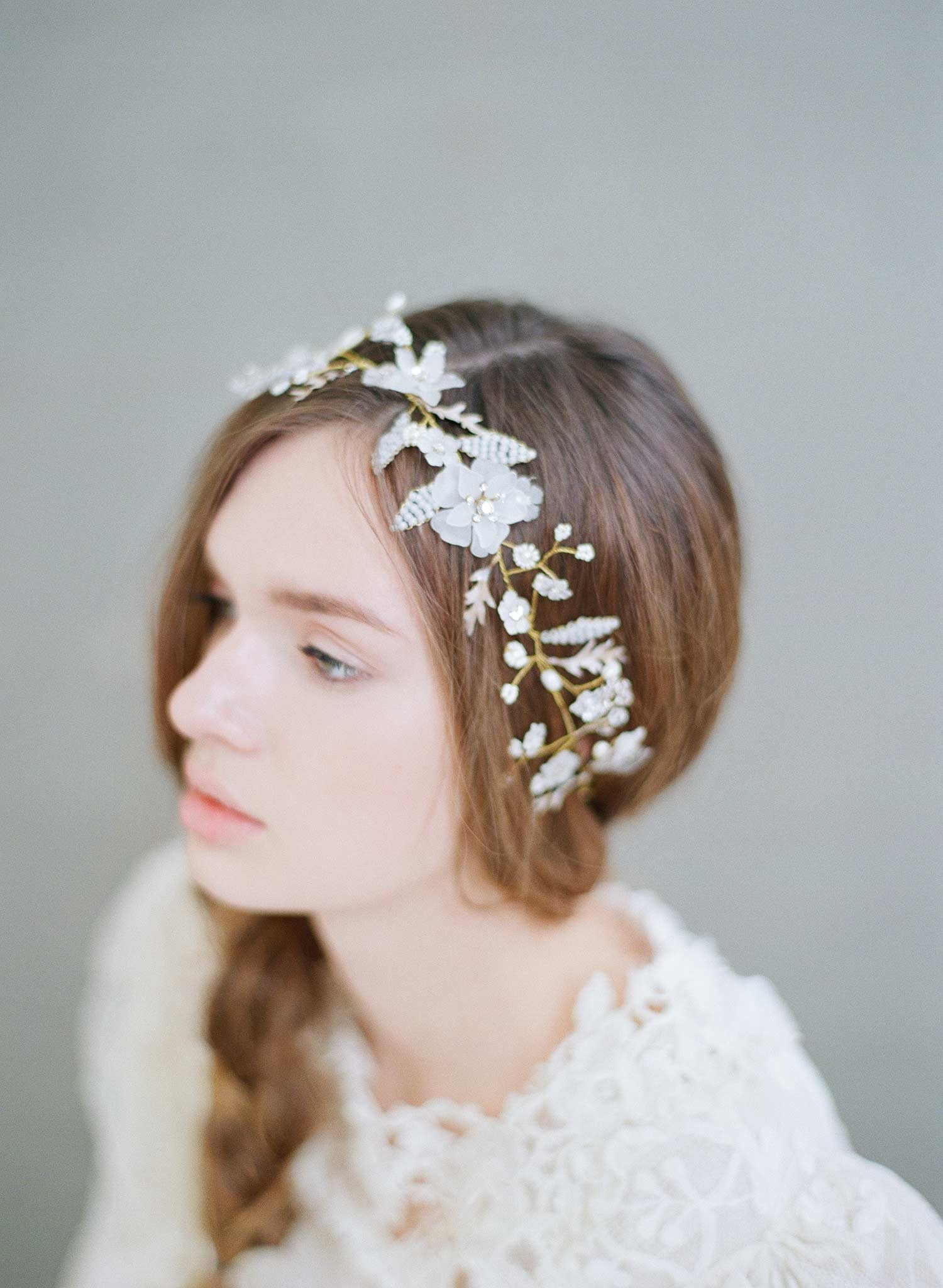 whimsical floral hair vine, bridal hair vine, wedding headpiece, twigs and honey, bridal accessories, wedding hair accessories