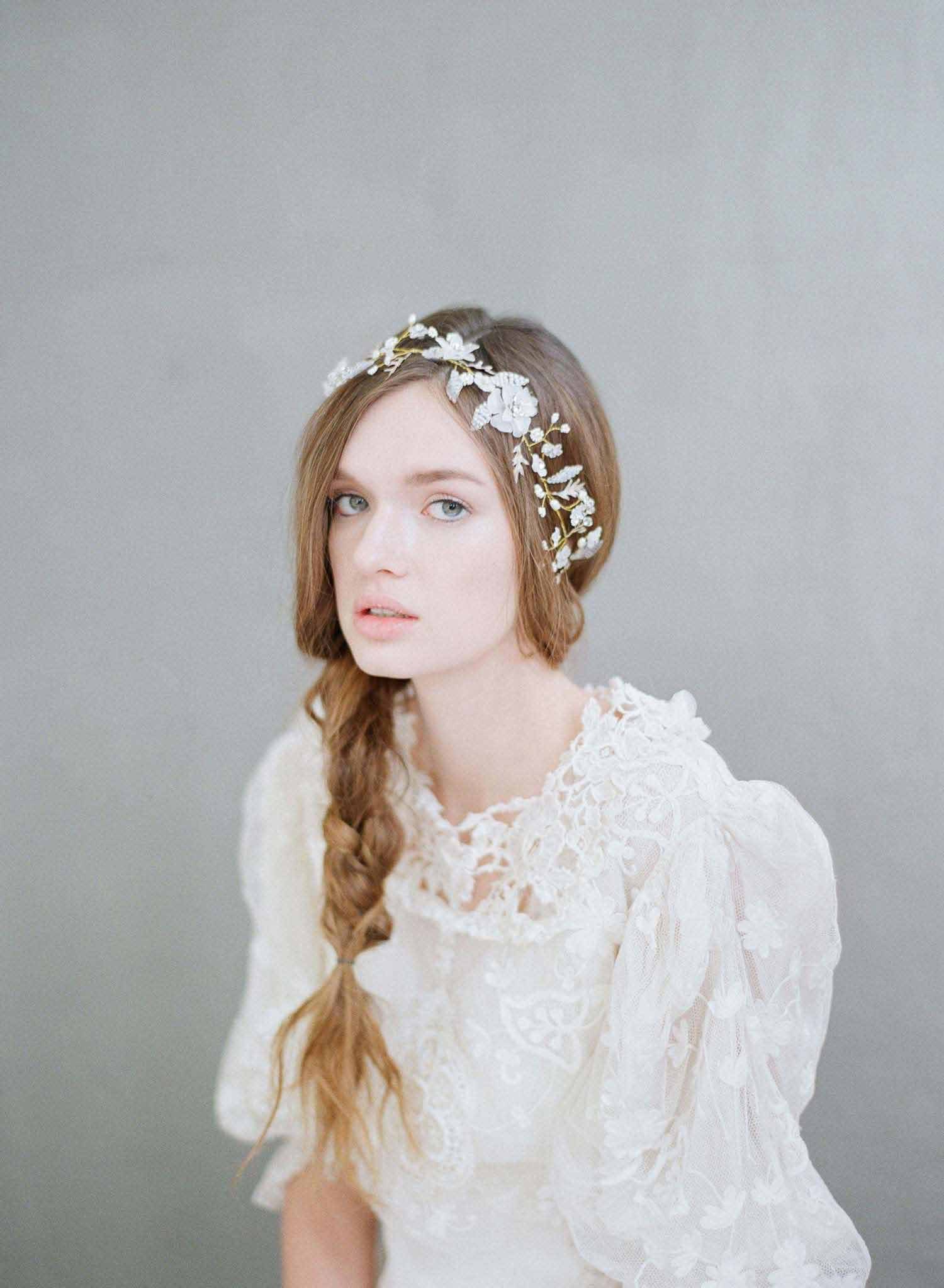 whimsical floral hair vine, bridal hair vine, wedding headpiece, twigs and honey, bridal accessories, wedding hair accessories