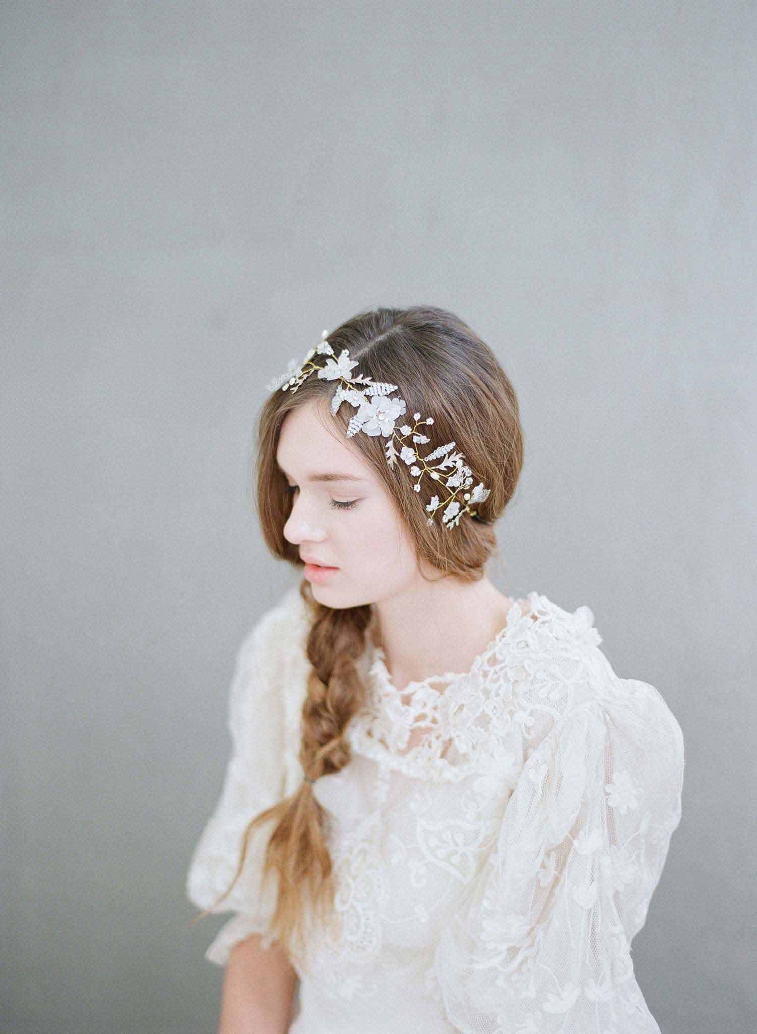 whimsical floral hair vine, bridal hair vine, wedding headpiece, twigs and honey, bridal accessories, wedding hair accessories