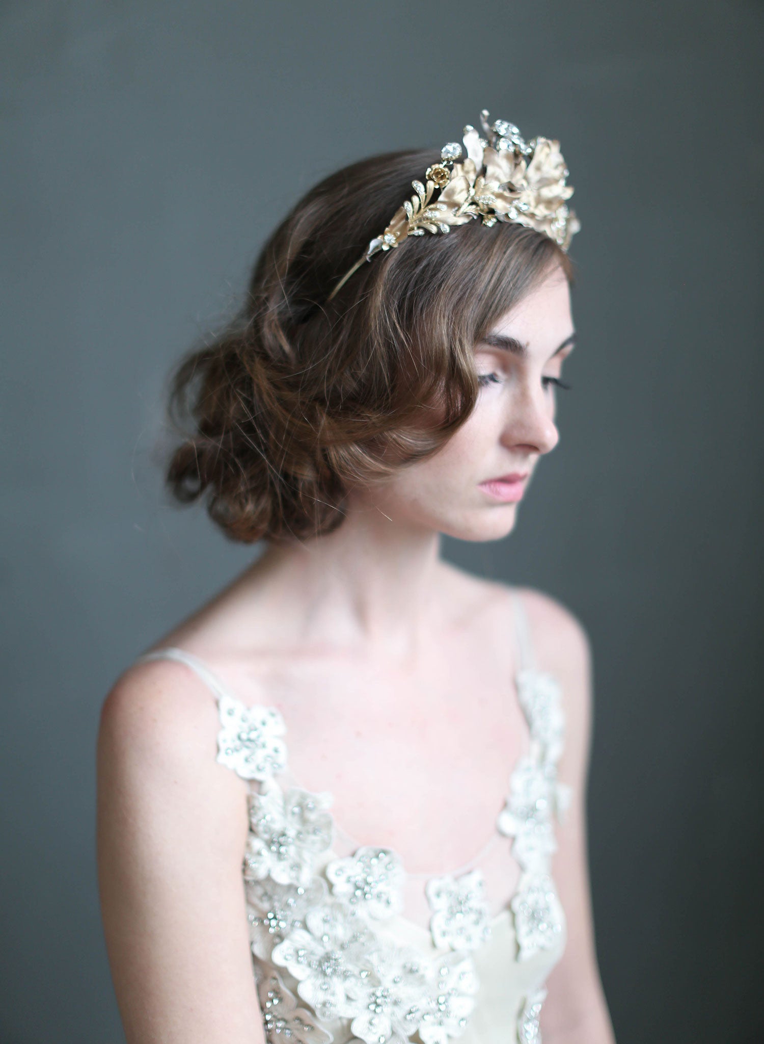 bridal crown, burnished soft regal crown, bridal hair accessories, twigs and honey, wedding accessories