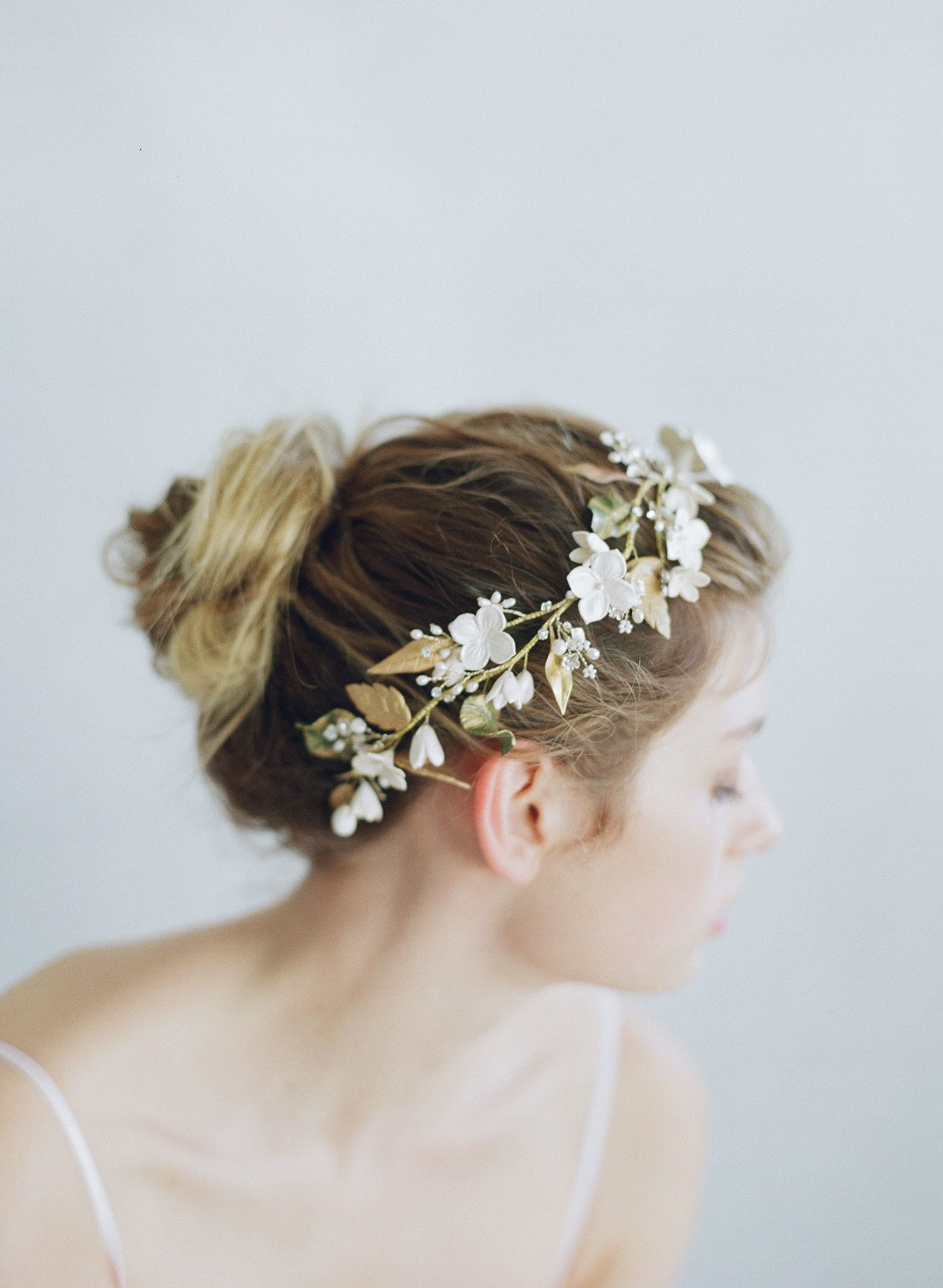 Floral bridal headpiece, clay flower headband, handmade, floral wedding hair adornment, nature inspired, twigs and honey