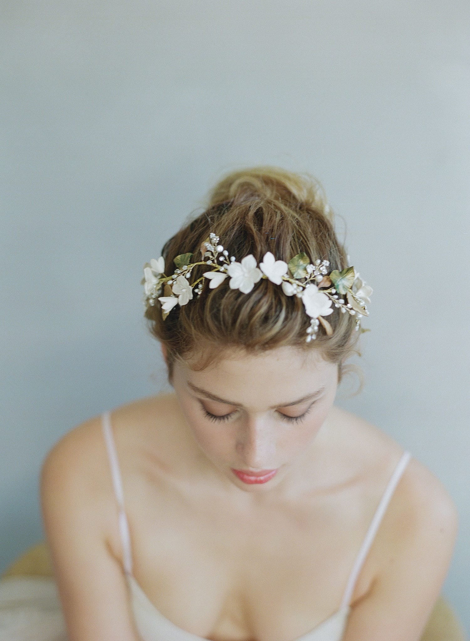 Floral bridal headpiece, clay flower headband, handmade, floral wedding hair adornment, nature inspired, twigs and honey