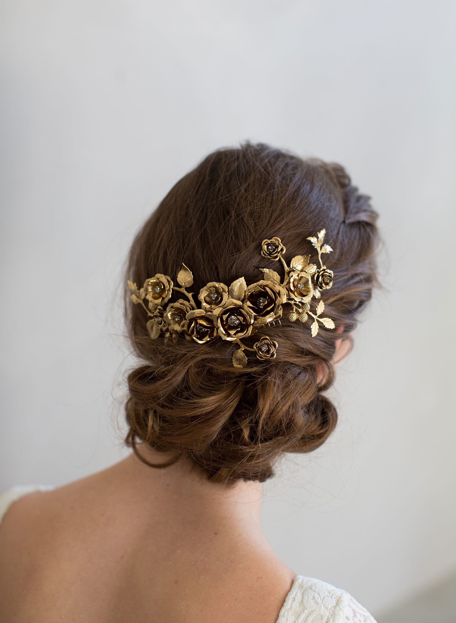 rose bridal headpiece, gold plated, antique inspired, handmade, twigs and honey