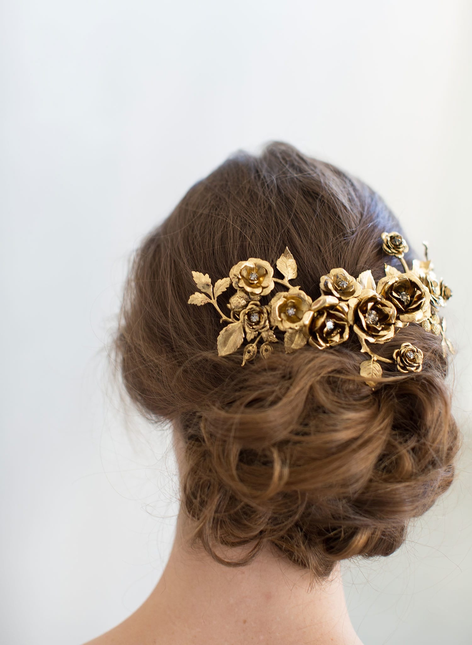 rose bridal headpiece, gold plated, antique inspired, handmade, twigs and honey