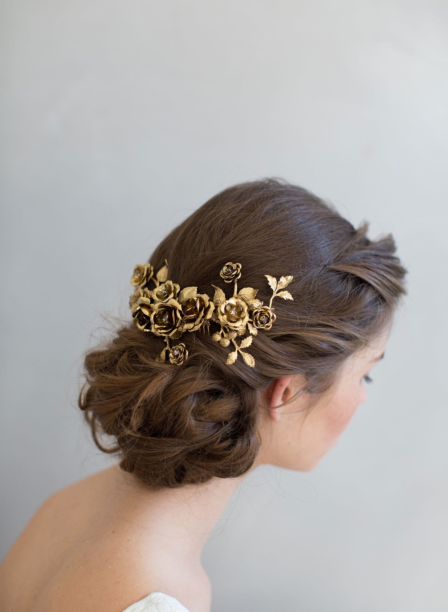 rose bridal headpiece, gold plated, antique inspired, handmade, twigs and honey