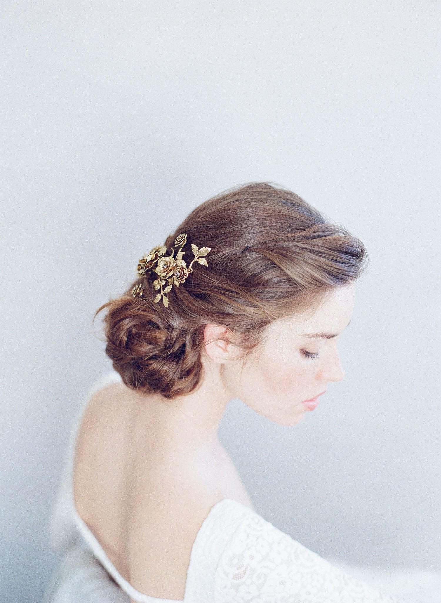 rose bridal headpiece, gold plated, antique inspired, handmade, twigs and honey