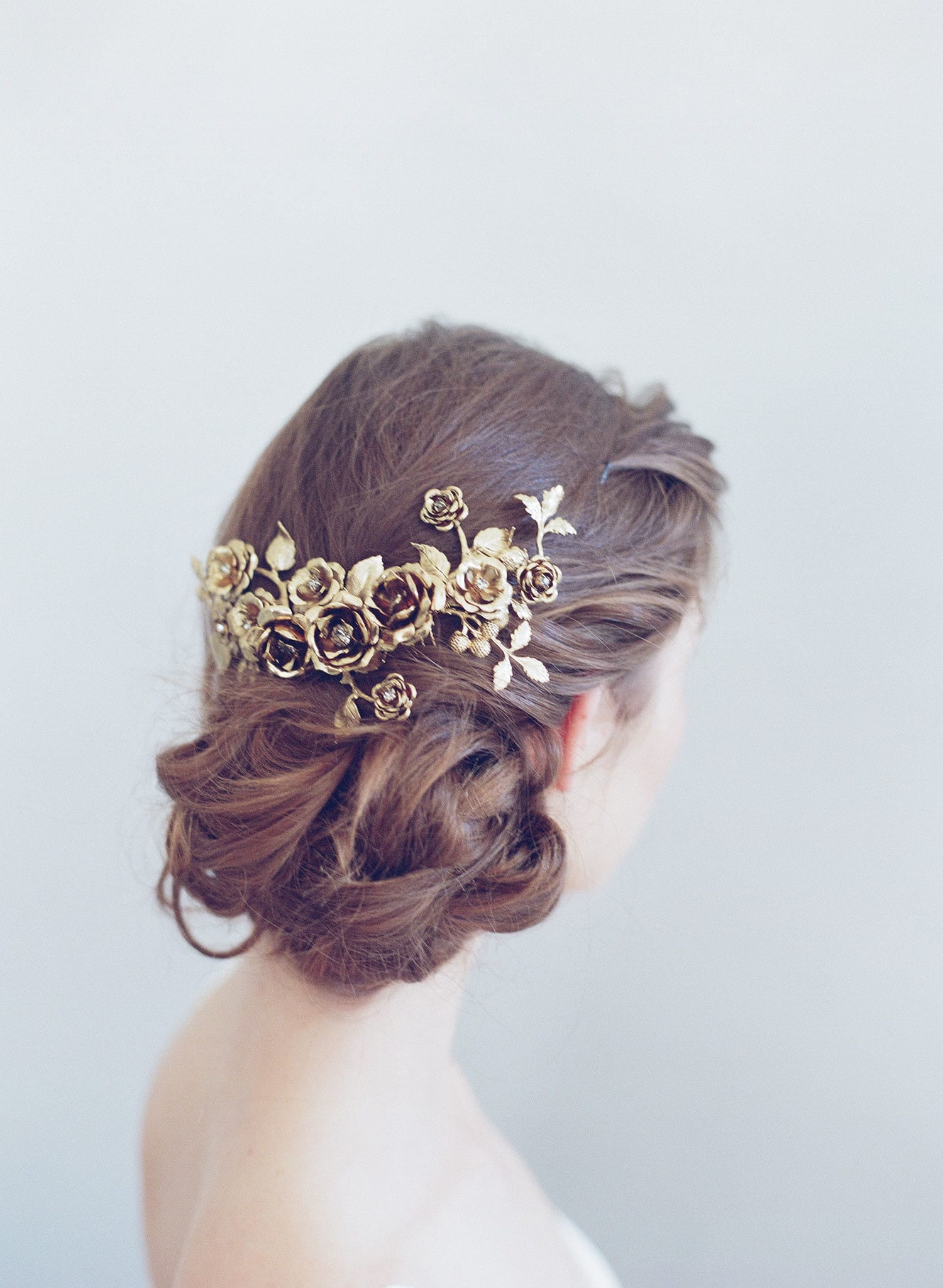 rose bridal headpiece, gold plated, antique inspired, handmade, twigs and honey