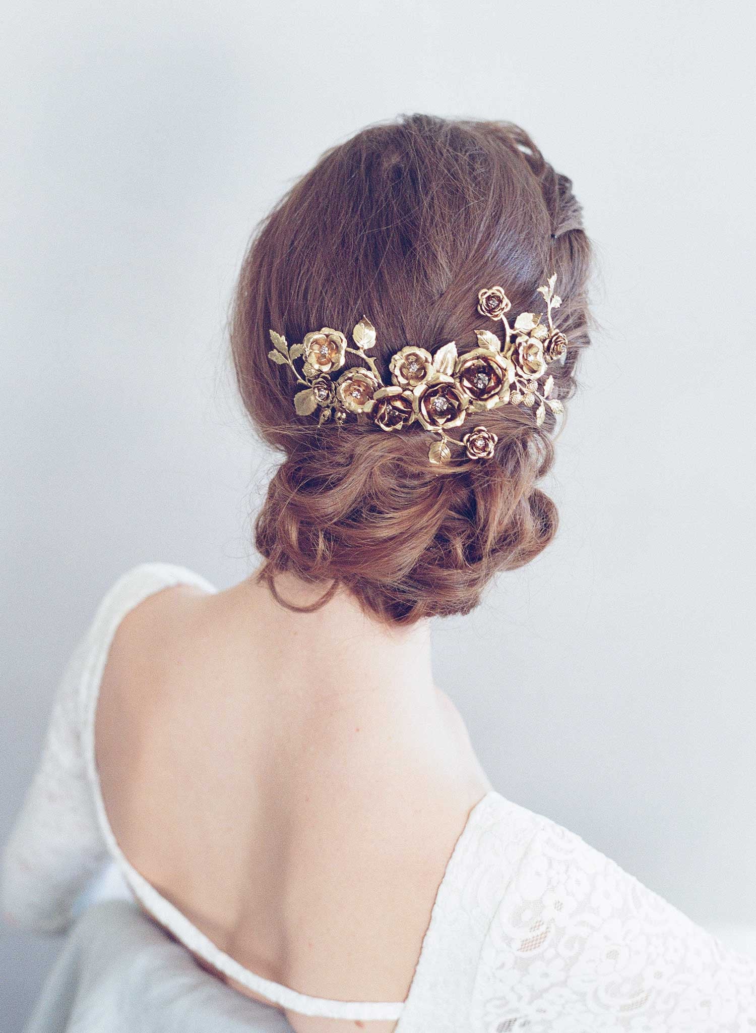 rose bridal headpiece, gold plated, antique inspired, handmade, twigs and honey