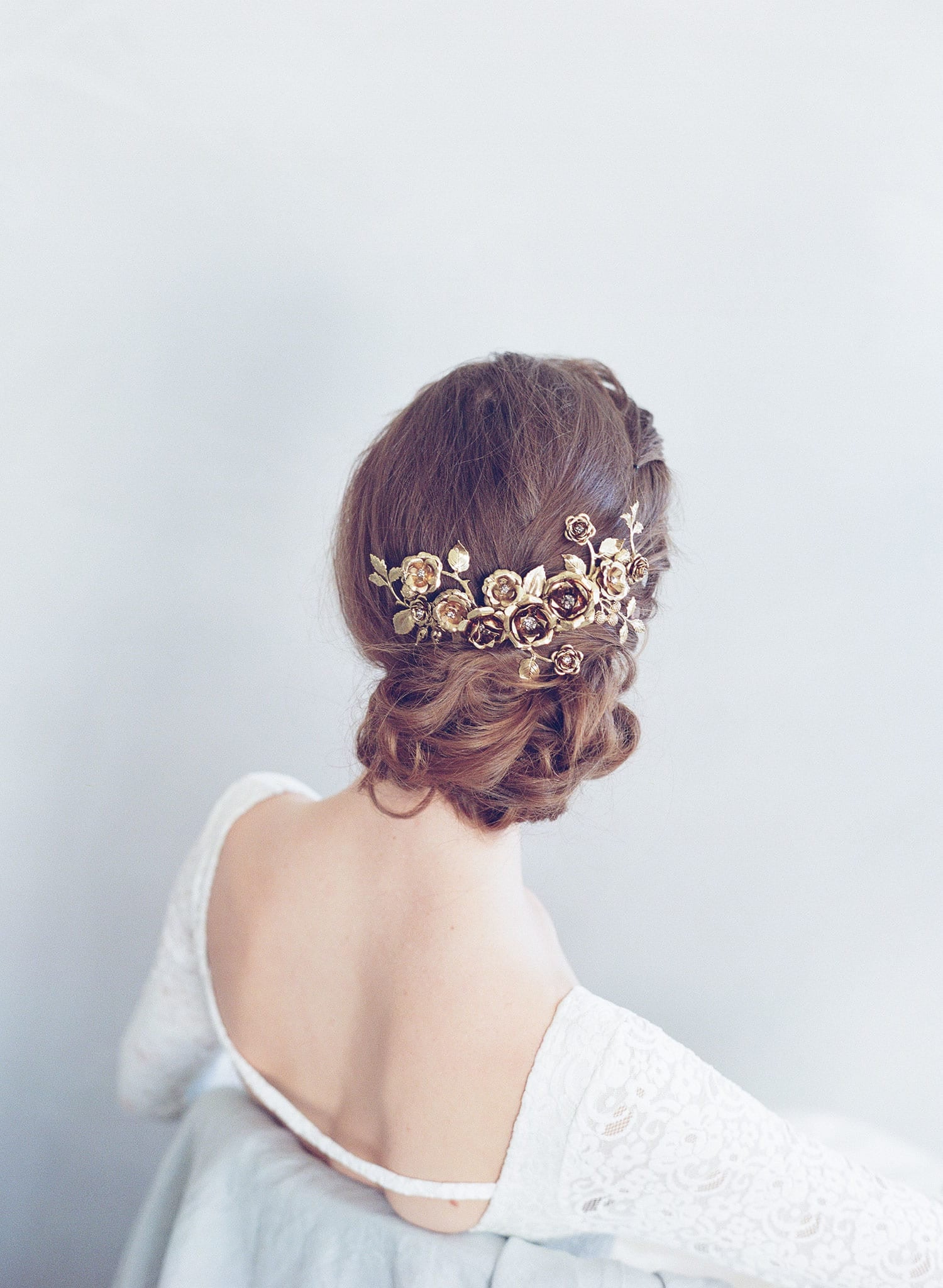 rose bridal headpiece, gold plated, antique inspired, handmade, twigs and honey