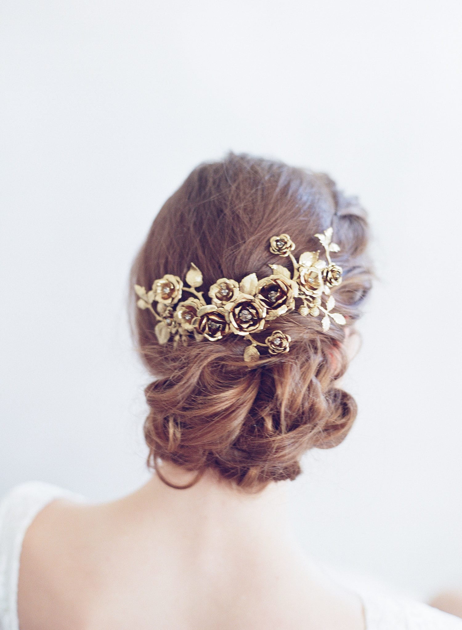 rose bridal headpiece, gold plated, antique inspired, handmade, twigs and honey