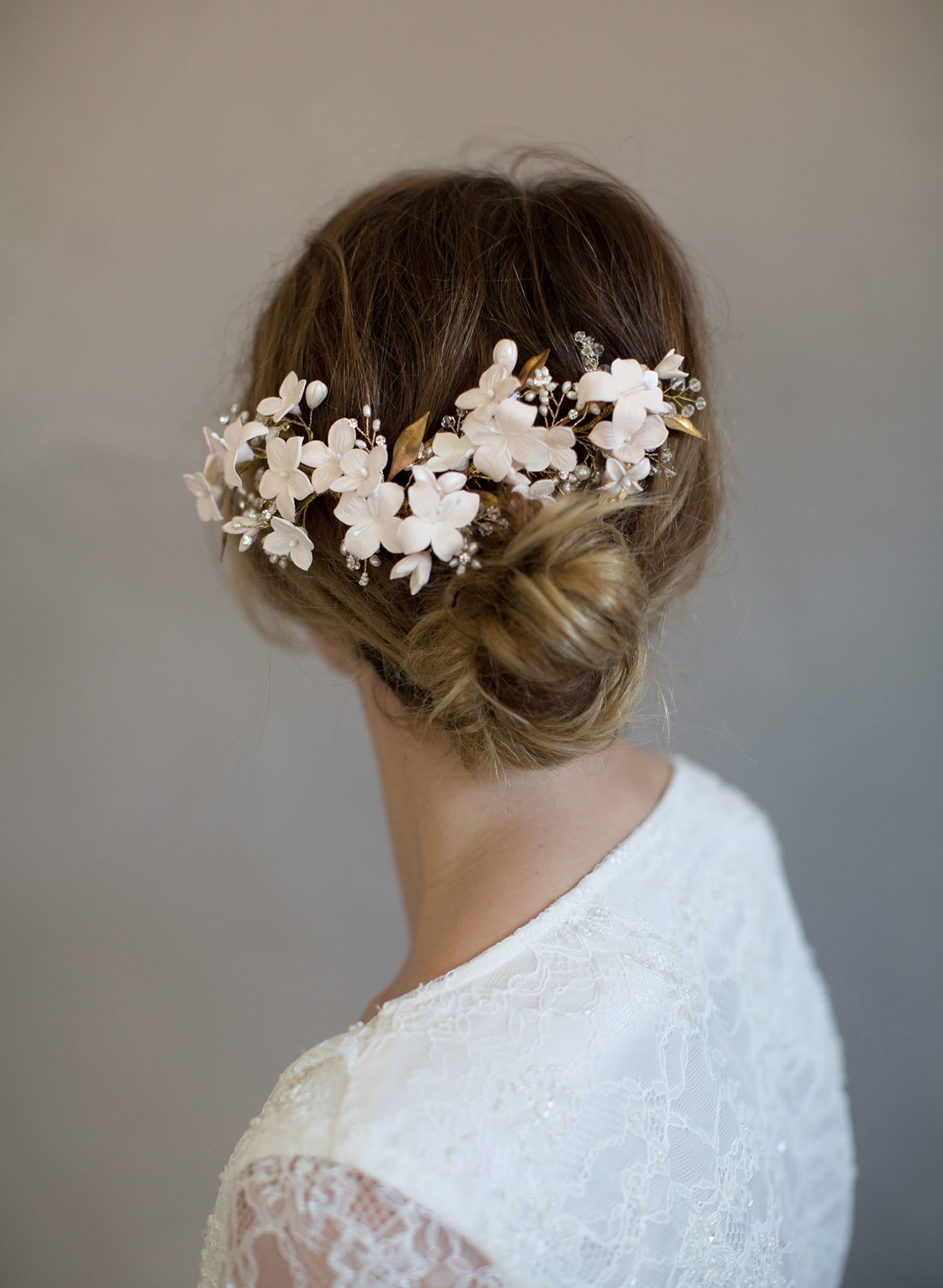 floral bridal headpiece, handmade, clay flowers, bridal hair accessory, nature inspired, twigs and honey