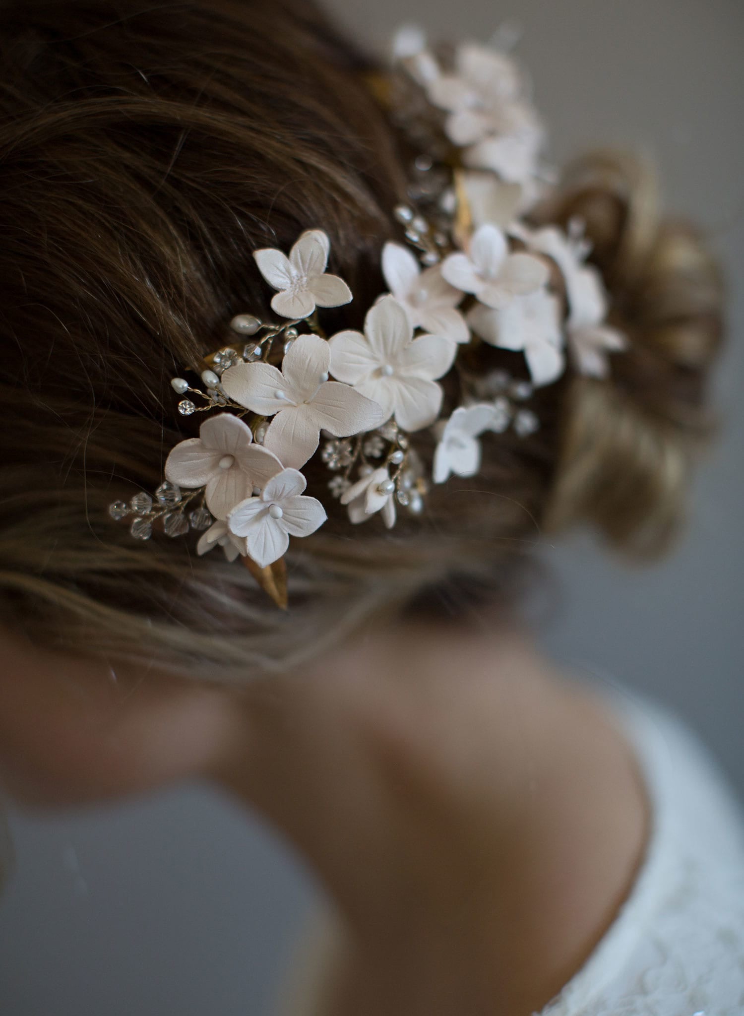 floral bridal headpiece, handmade, clay flowers, bridal hair accessory, nature inspired, twigs and honey