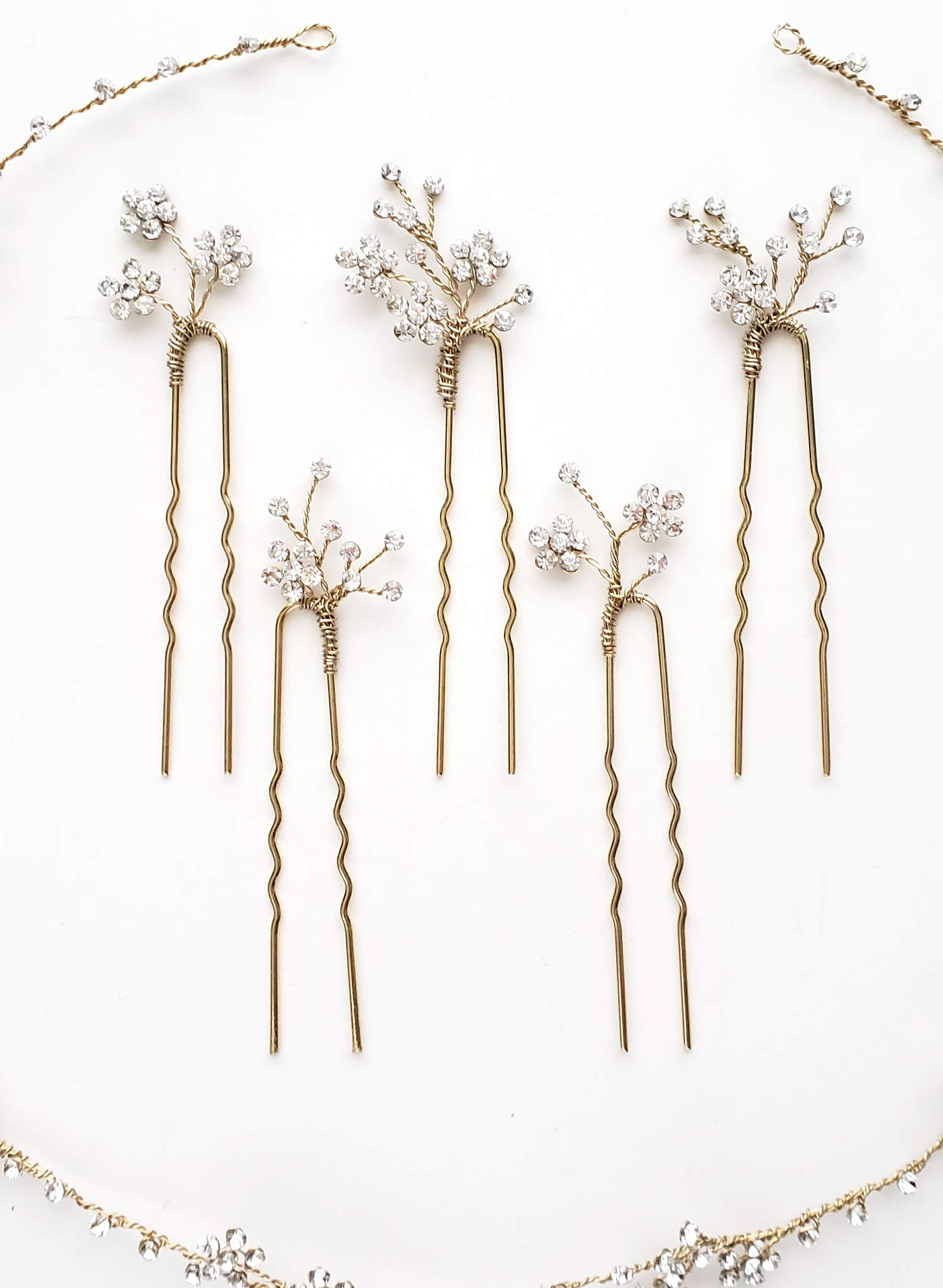 Twigs & Honey Bridal Handmade Flower Hair Pins - Hand Sculpted Simple Blossom Hair Pin Set of 5 - Style #2153
