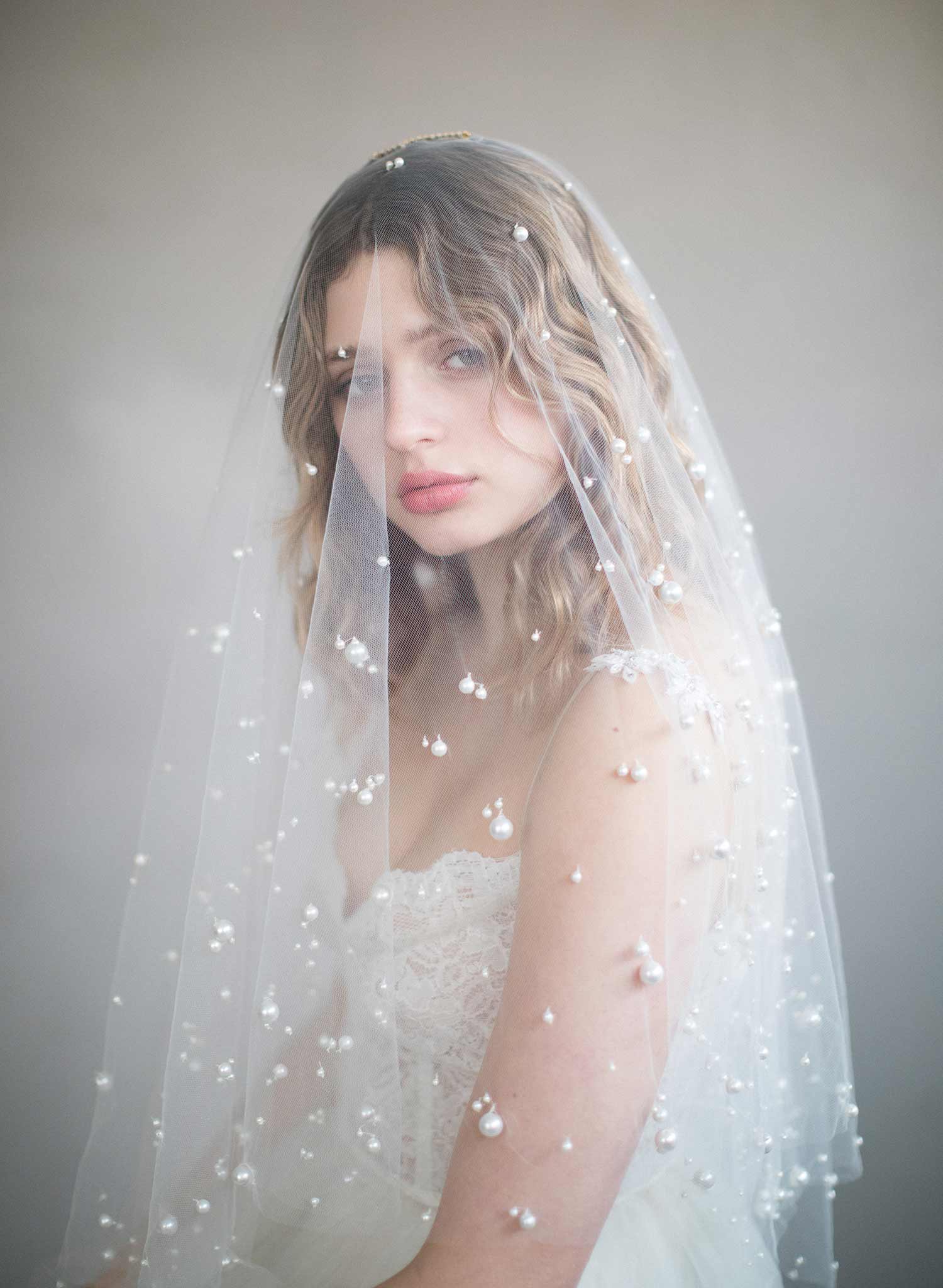 TailoredTulle Cascading Pearl Veil- Elbow, Fingertip, Waltz or Cathedral Length