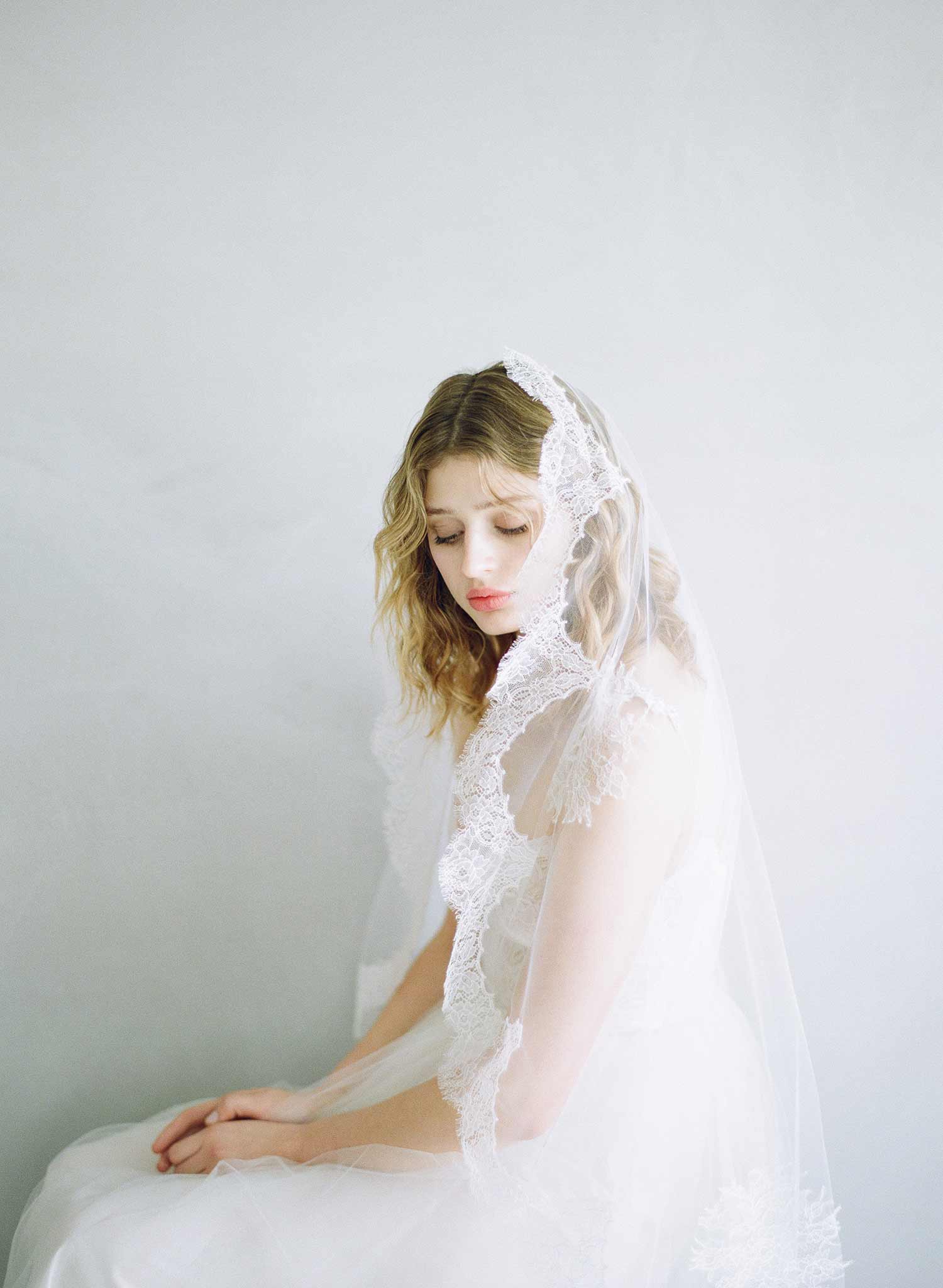 Cascading french lace train veil - Style #853