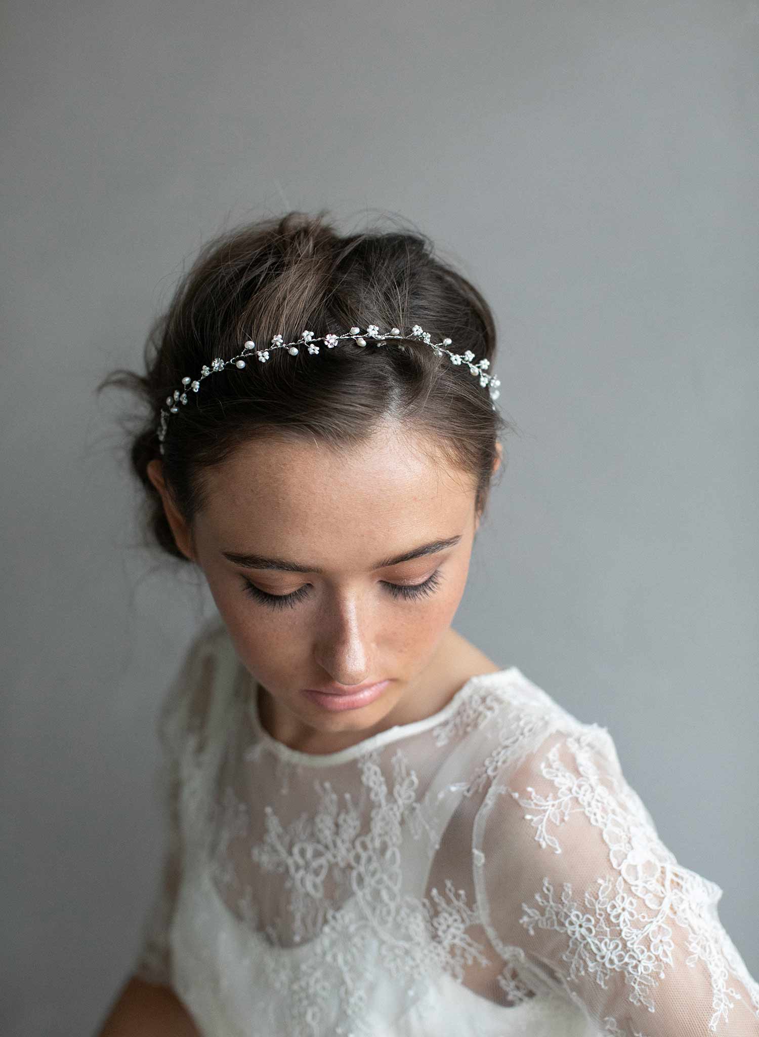 Twigs & Honey Scattered Rhinestone Bridal Veil - Scattered Stardust Veil - Style #967 Ivory / Chapel (90)