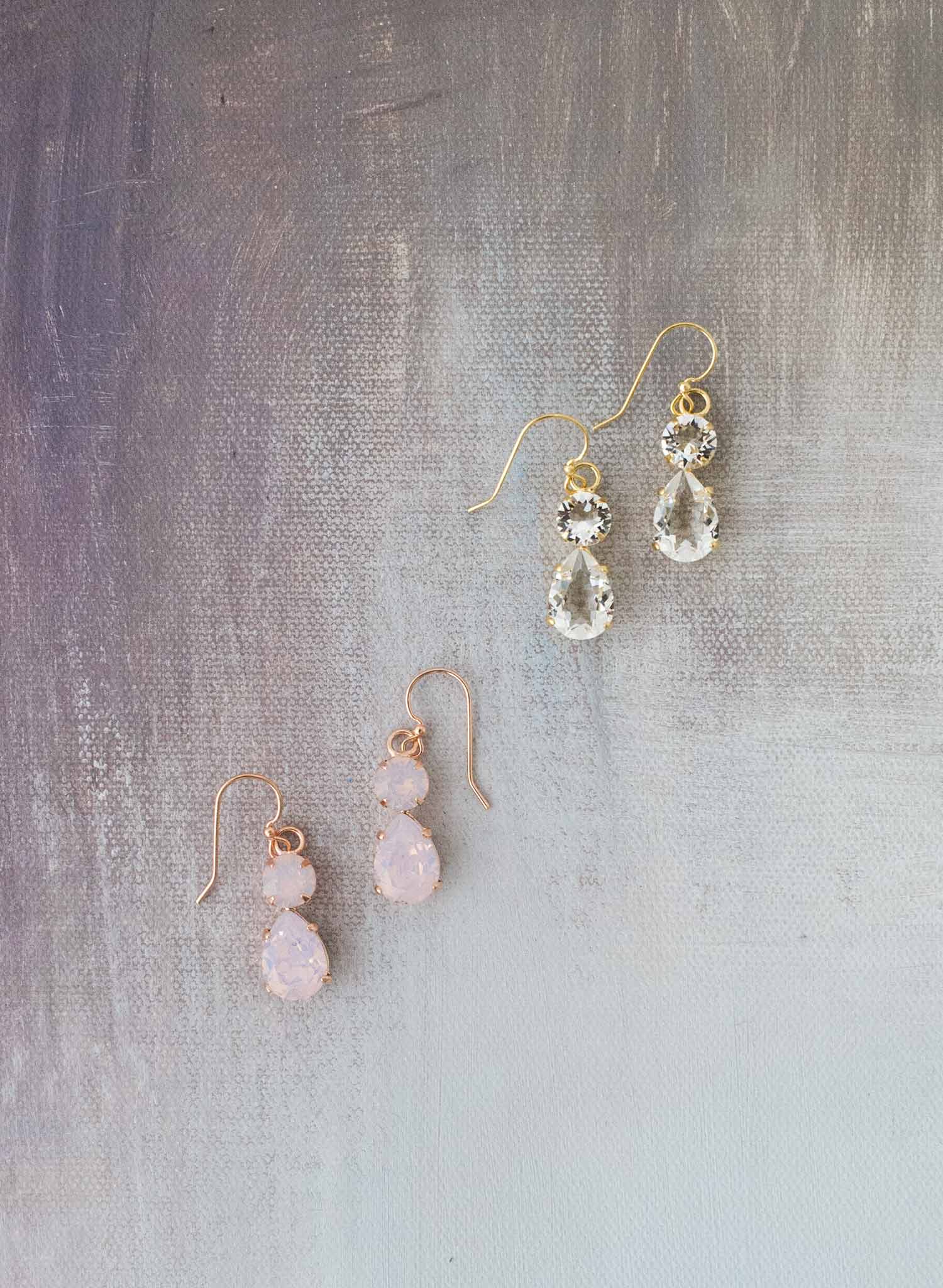 Bridal Earrings, Earrings, Crystal Earrings, Accessory - Simple Crystal Pear Drop Earrings - Style #9015 Silver/Clear