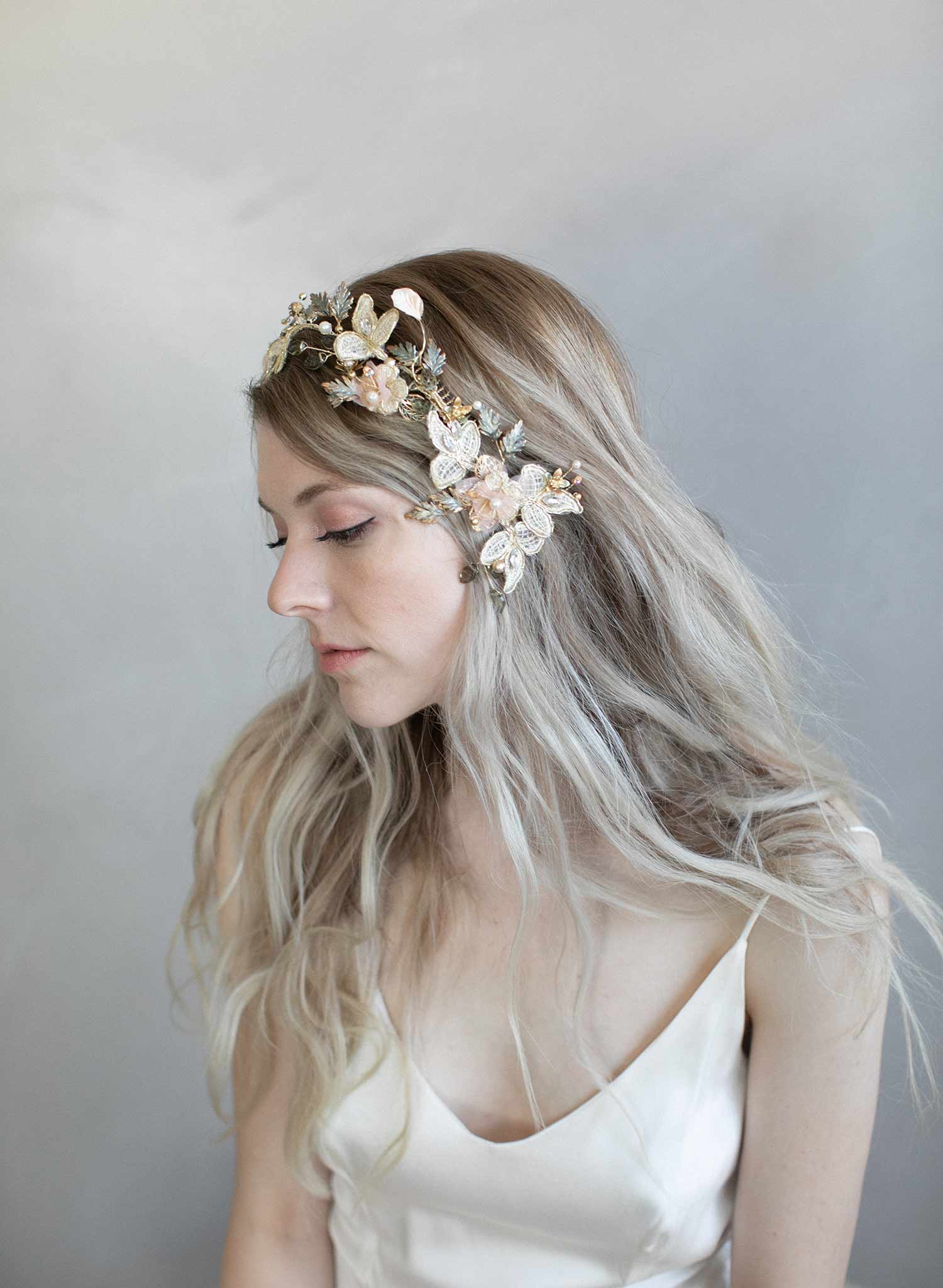 bridal hair comb, grey and blush bridal, bridal headpiece, headpiece, gold bridal hair accessory, wedding hair comb, twigs and honey