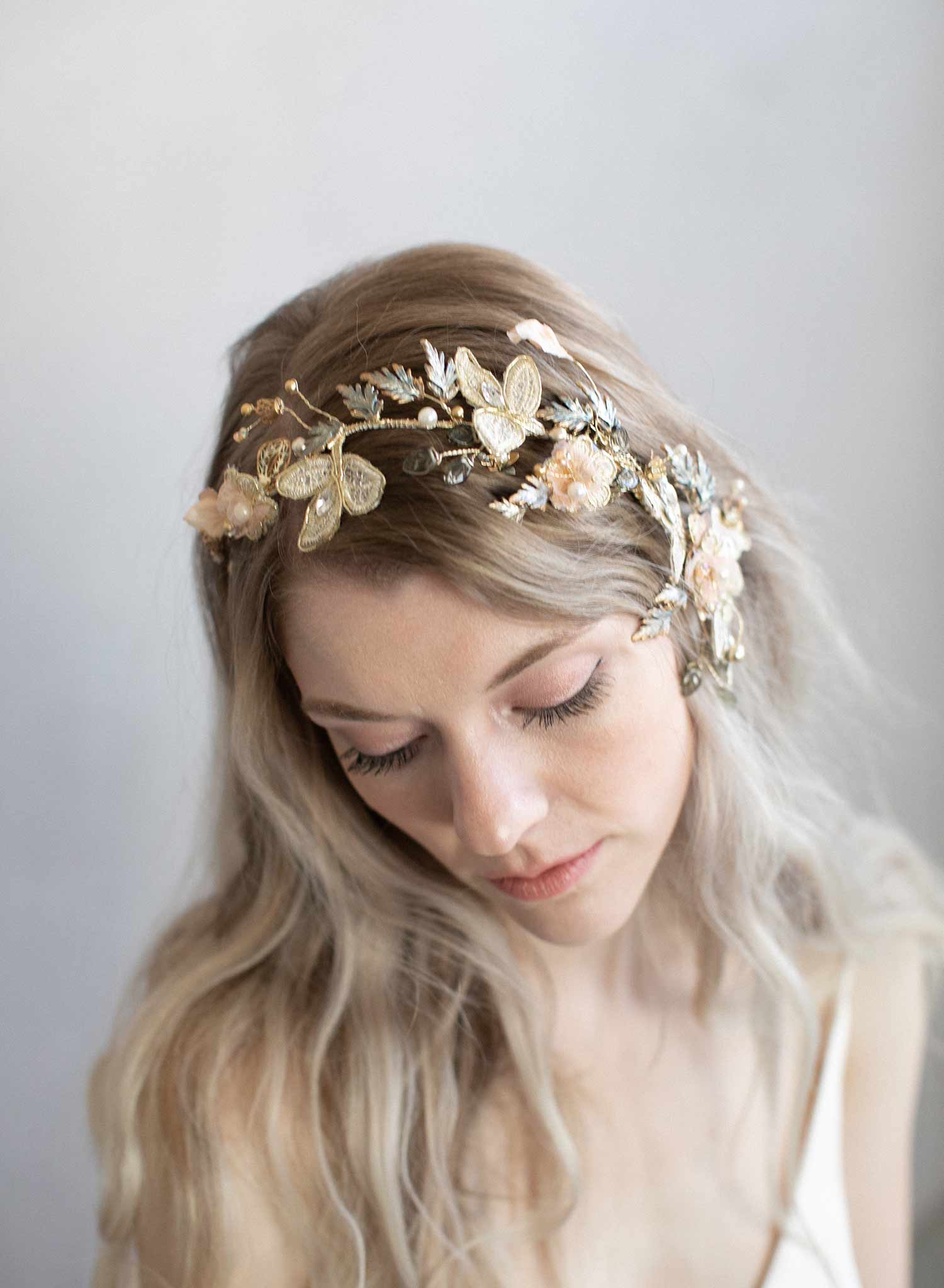 bridal hair comb, grey and blush bridal, bridal headpiece, headpiece, gold bridal hair accessory, wedding hair comb, twigs and honey